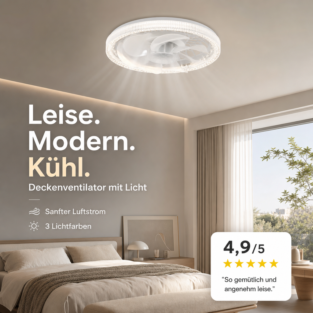 💨 2-in-1-Lautloser, verstellbarer Ventilator mit Fernbedienung und Licht fürs Schlafzimmer