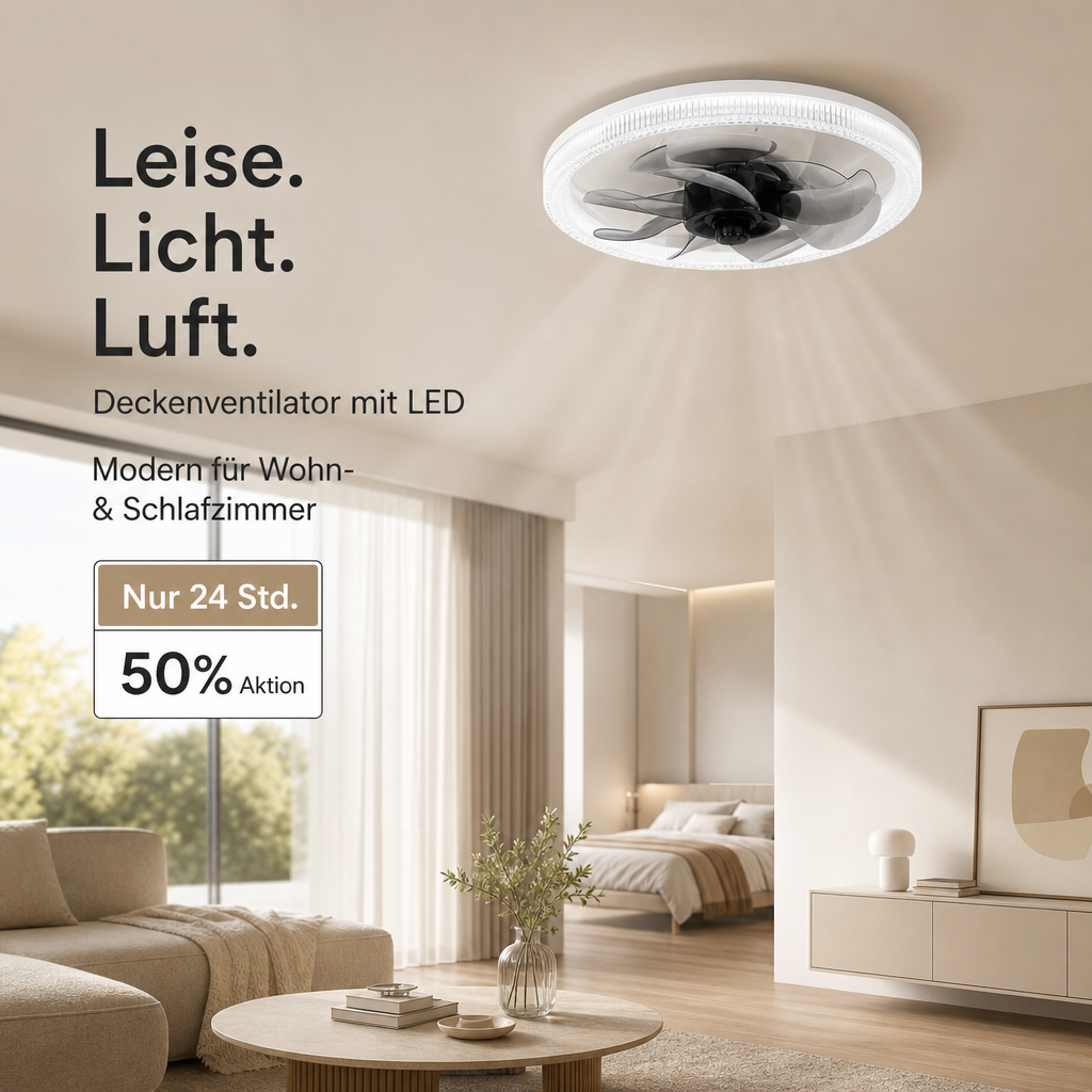 💨 2-in-1-Lautloser, verstellbarer Ventilator mit Fernbedienung und Licht fürs Schlafzimmer