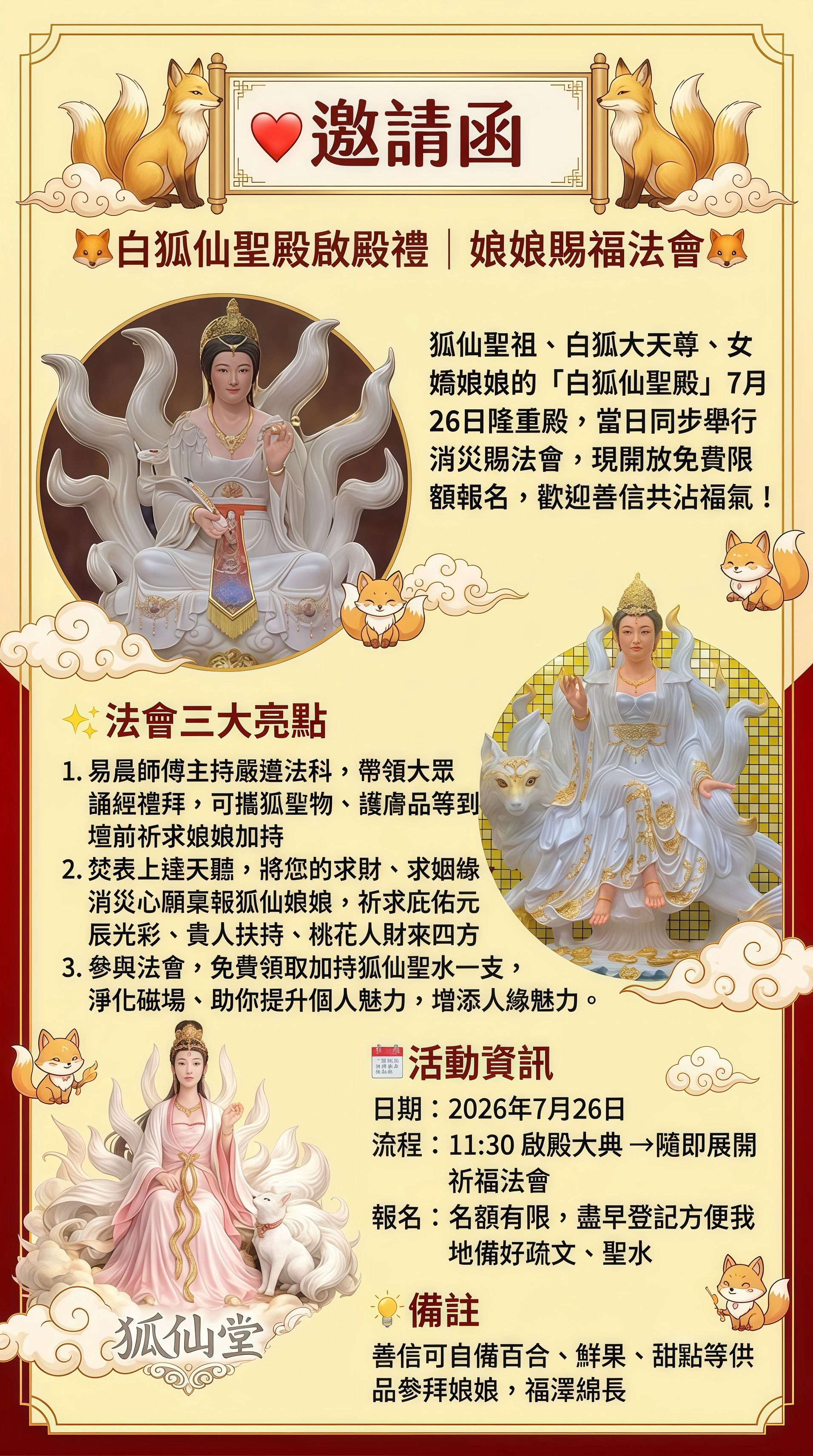 🦊【白狐仙聖殿啟殿禮 暨 娘娘賜福法會】✨