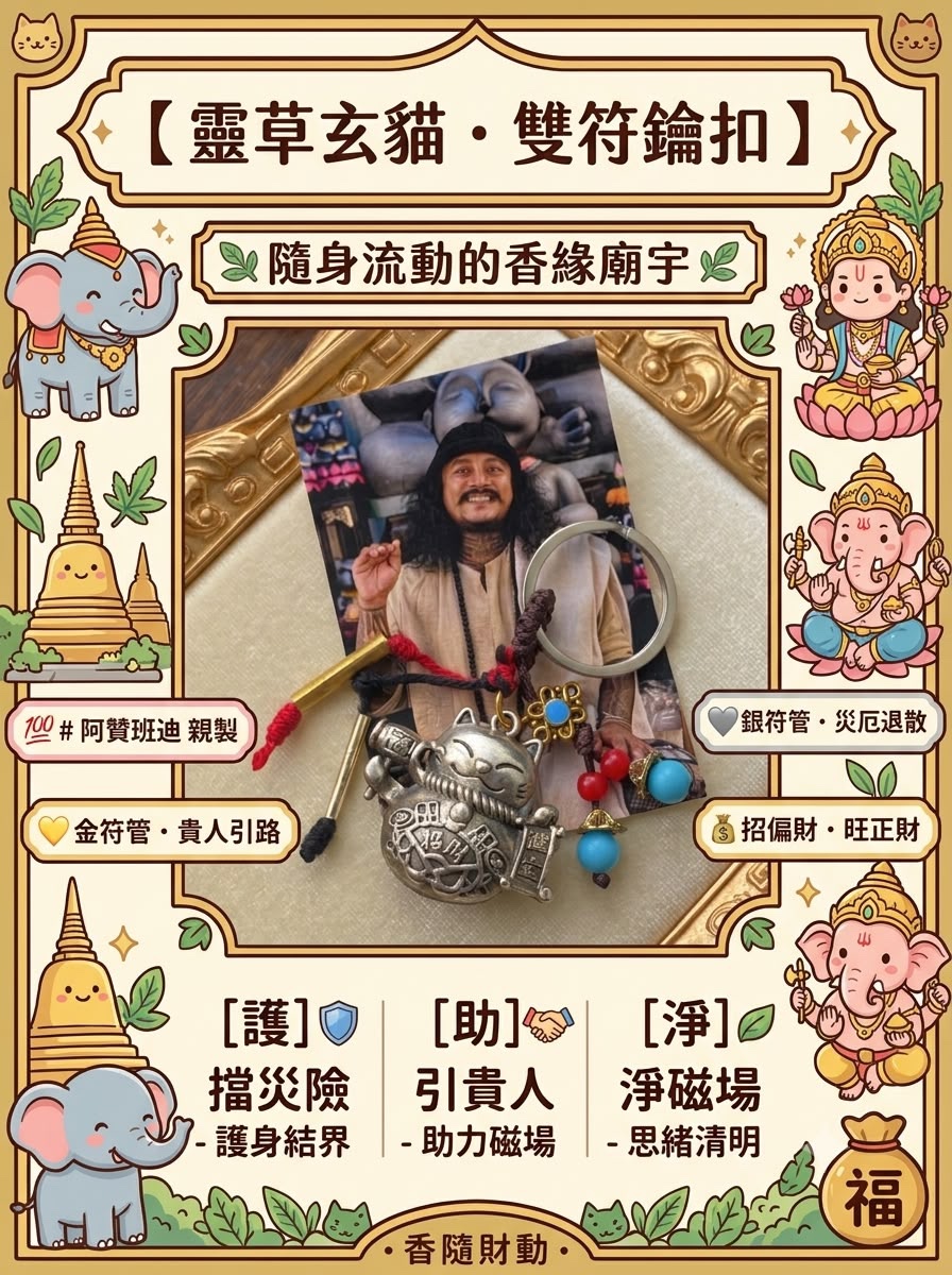 【 靈草玄貓 · 雙符鑰扣】