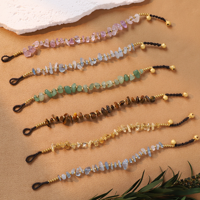 Handmade Braided Natural Crystal Chip Bracelet, Irregular Amethyst Aquamarine Gemstone Adjustable Beaded Bracelets, Stackable Boho Bracelets for Women Men Gift