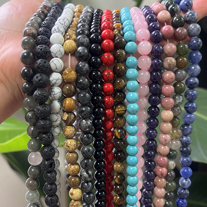 Wholesale Natural Stone Beads, Mixed Gemstone Round Loose Beads, Spacer Beads for DIY Bracelet Necklace Jewelry Making, 4/6/8/10mm