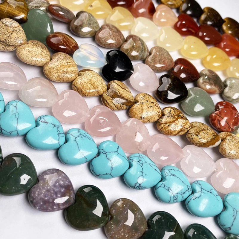 Wholesale Mixed Natural Stone Heart Beads, 16mm Love Shaped Crystal Beads, Loose Gemstone Charms for DIY Bracelet Necklace Jewelry Making