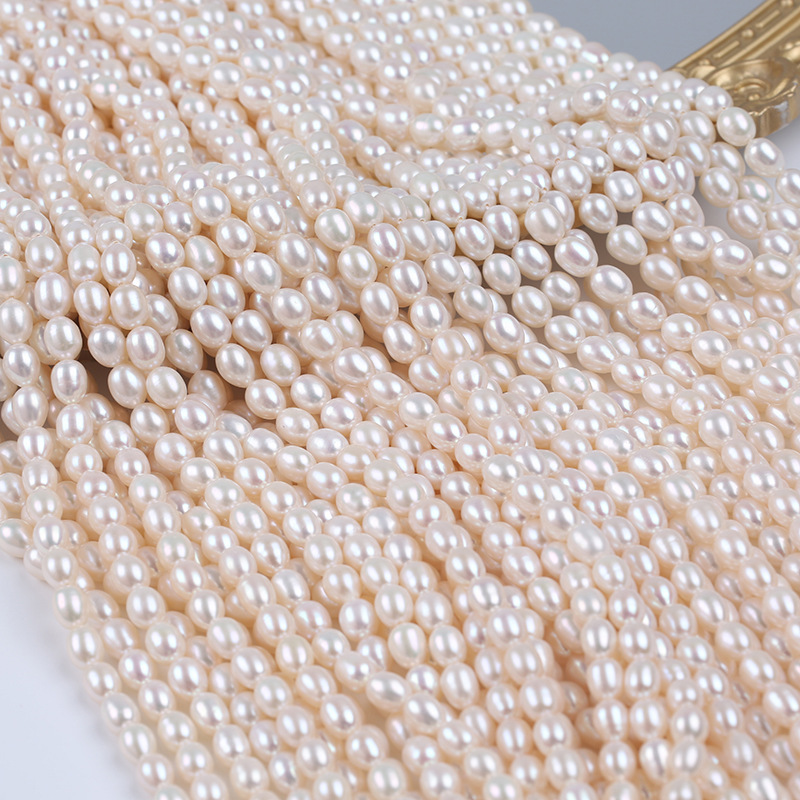 Cultured  Freshwater Rice Pearl Beads, 6-7mm White Oval Loose Pearls Strand for DIY Jewelry Making, 38cm/15in