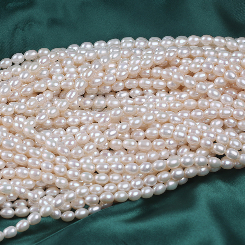 Cultured  Freshwater Rice Pearl Beads, 6-7mm White Oval Loose Pearls Strand for DIY Jewelry Making, 38cm/15in