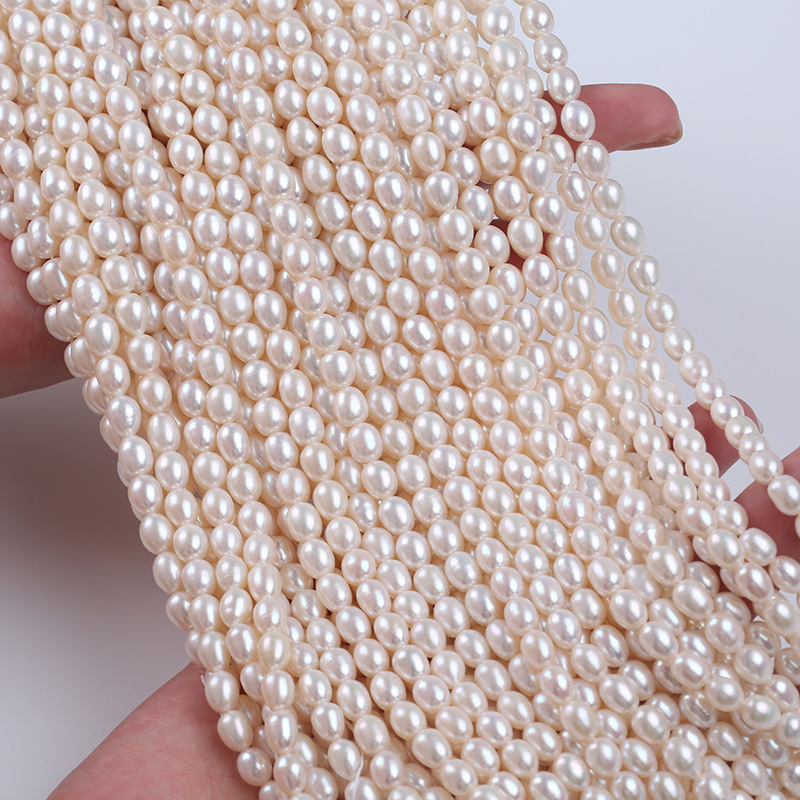Cultured  Freshwater Rice Pearl Beads, 6-7mm White Oval Loose Pearls Strand for DIY Jewelry Making, 38cm/15in