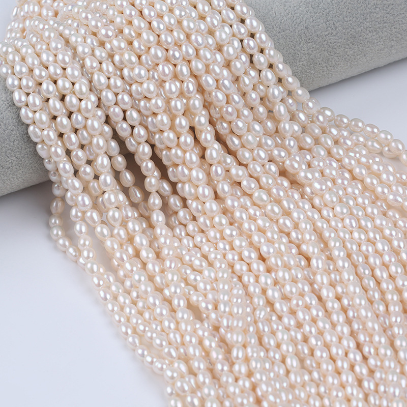 Cultured  Freshwater Rice Pearl Beads, 6-7mm White Oval Loose Pearls Strand for DIY Jewelry Making, 38cm/15in