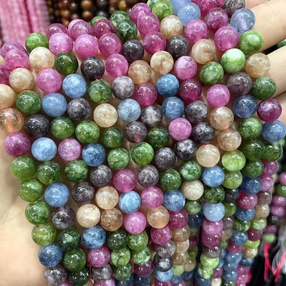 Wholesale Multicolor Tourmaline Agate Round Beads, Natural Loose Gemstone Spacer Beads for DIY Bracelet Necklace Jewelry Making, 4/6/8/10mm