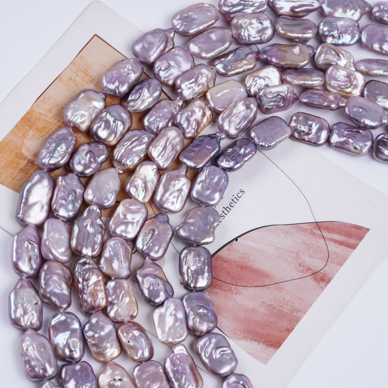 Cultured Freshwater Pearls Purple Baroque Pearl Beads, 11-14mm Irregular Rectangle Freshwater Pearls, Loose Pearl Beads Strand for DIY Jewelry Making, 38cm