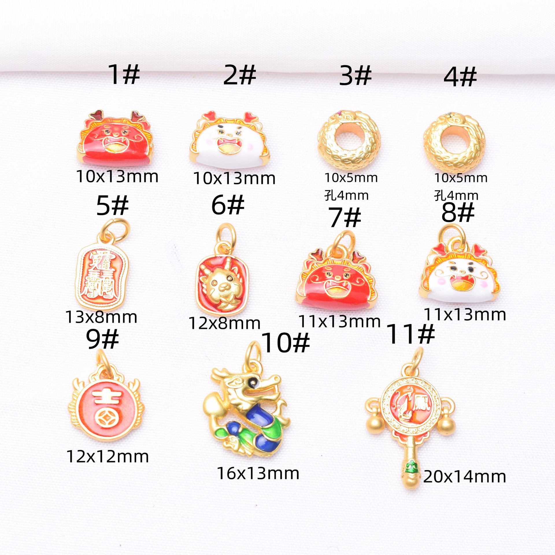 Wholesale Anti-Tarnish Sand Gold Enamel Dragon Charms, Chinese Zodiac Dragon Dumpling/Taisui Pendant Pack of 10 for DIY Bracelet Necklace Jewelry Making Findings