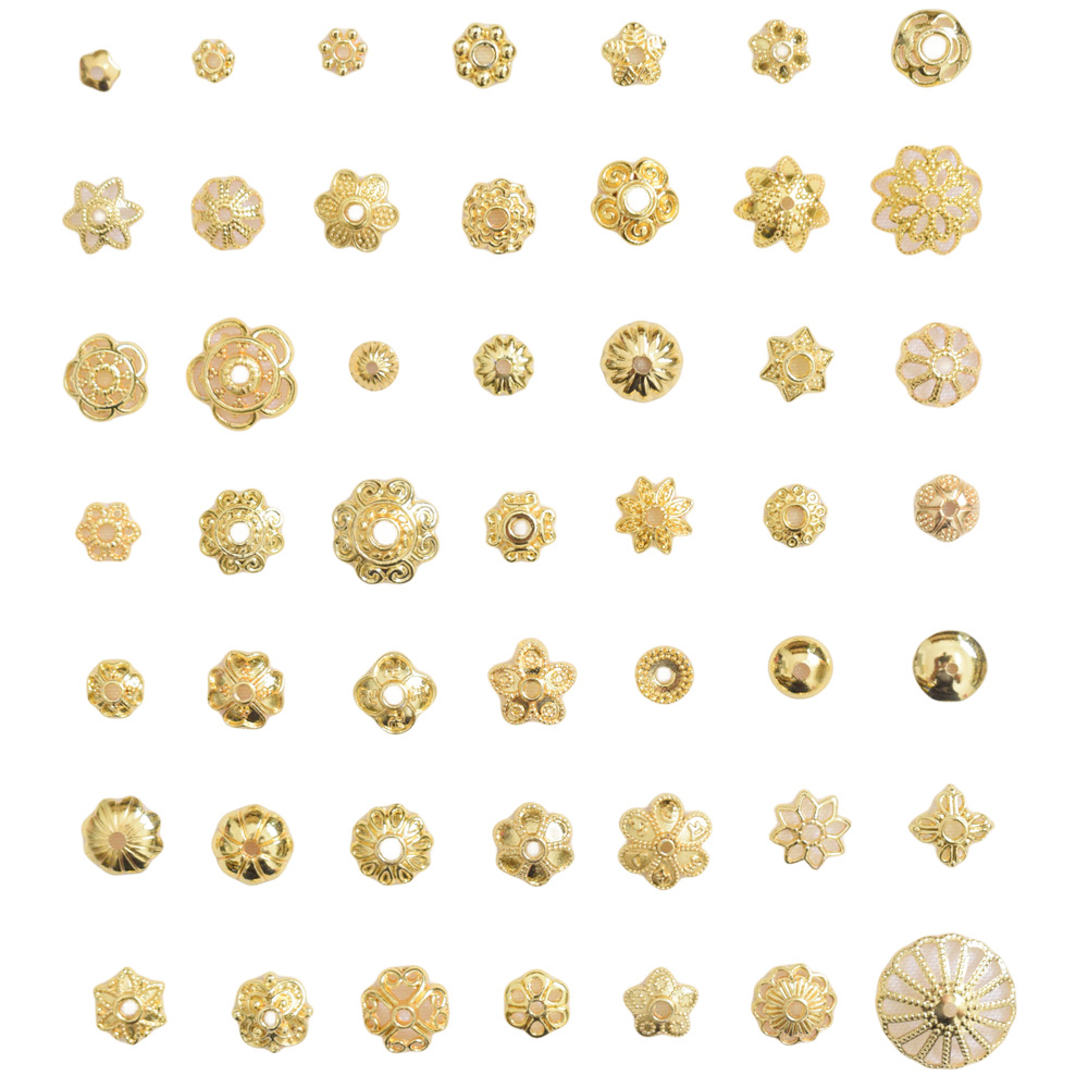 Wholesale Anti-Tarnish 14K Gold Plated Flower Bead Caps,70 Styles Hollow Filigree Floral Spacer Bead End Caps Pack of 100 for DIY Bracelet Necklace Jewelry Making Findings