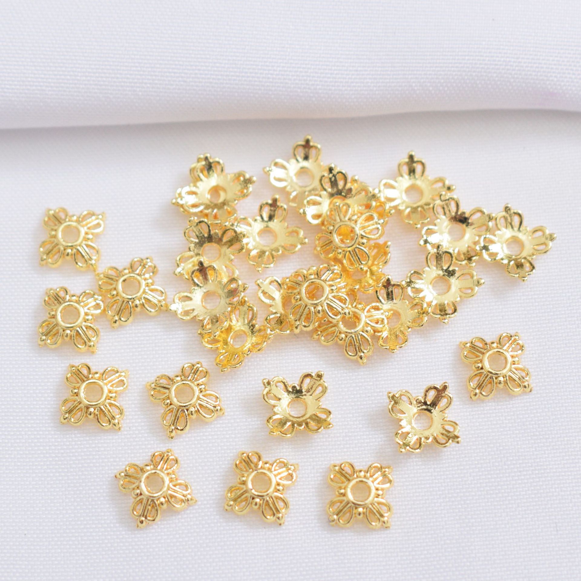 Wholesale Anti-Tarnish 14K Gold Plated Flower Bead Caps,70 Styles Hollow Filigree Floral Spacer Bead End Caps Pack of 100 for DIY Bracelet Necklace Jewelry Making Findings