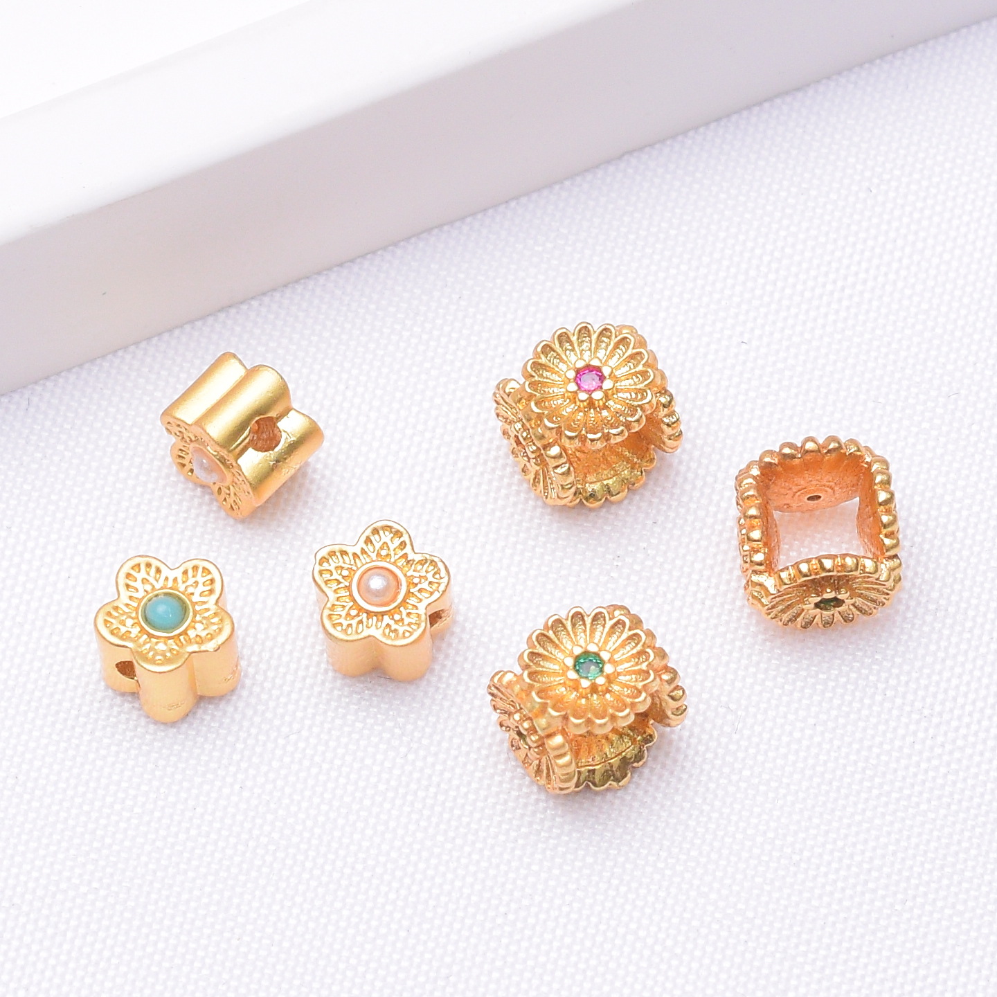 Wholesale Anti-Tarnish Ancient Gold Inlaid Zircon Flower Spacer Beads, 9 Styles Clover Floral Tube Beads Pack of 10 for DIY Bracelet Braided Rope Jewelry Making Findings