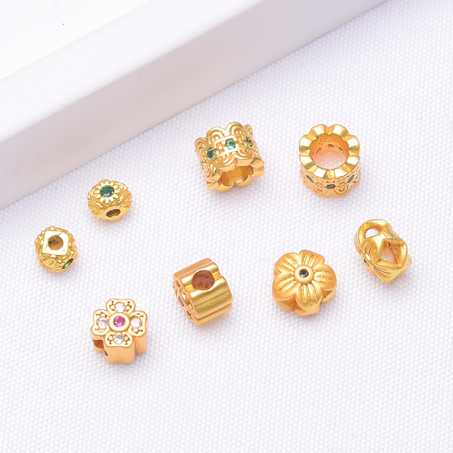 Wholesale Anti-Tarnish Ancient Gold Inlaid Zircon Flower Spacer Beads, 9 Styles Clover Floral Tube Beads Pack of 10 for DIY Bracelet Braided Rope Jewelry Making Findings