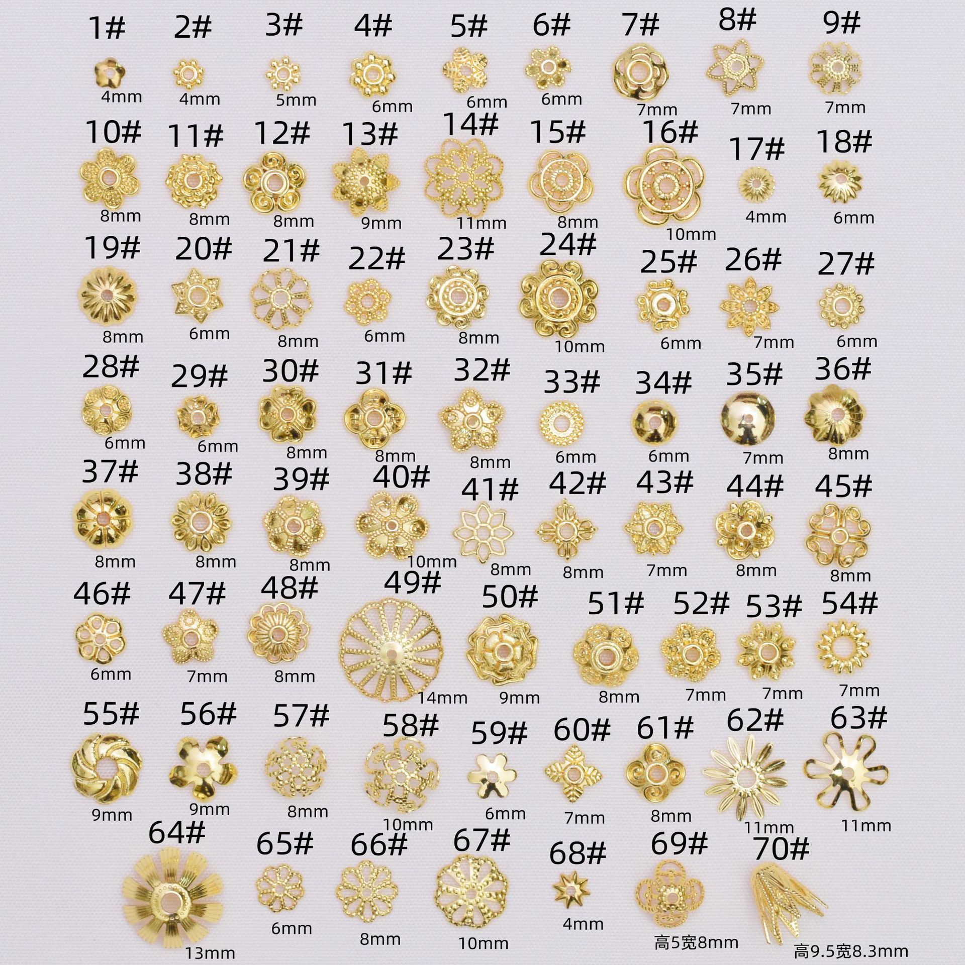 Wholesale Anti-Tarnish 14K Gold Plated Flower Bead Caps,70 Styles Hollow Filigree Floral Spacer Bead End Caps Pack of 100 for DIY Bracelet Necklace Jewelry Making Findings