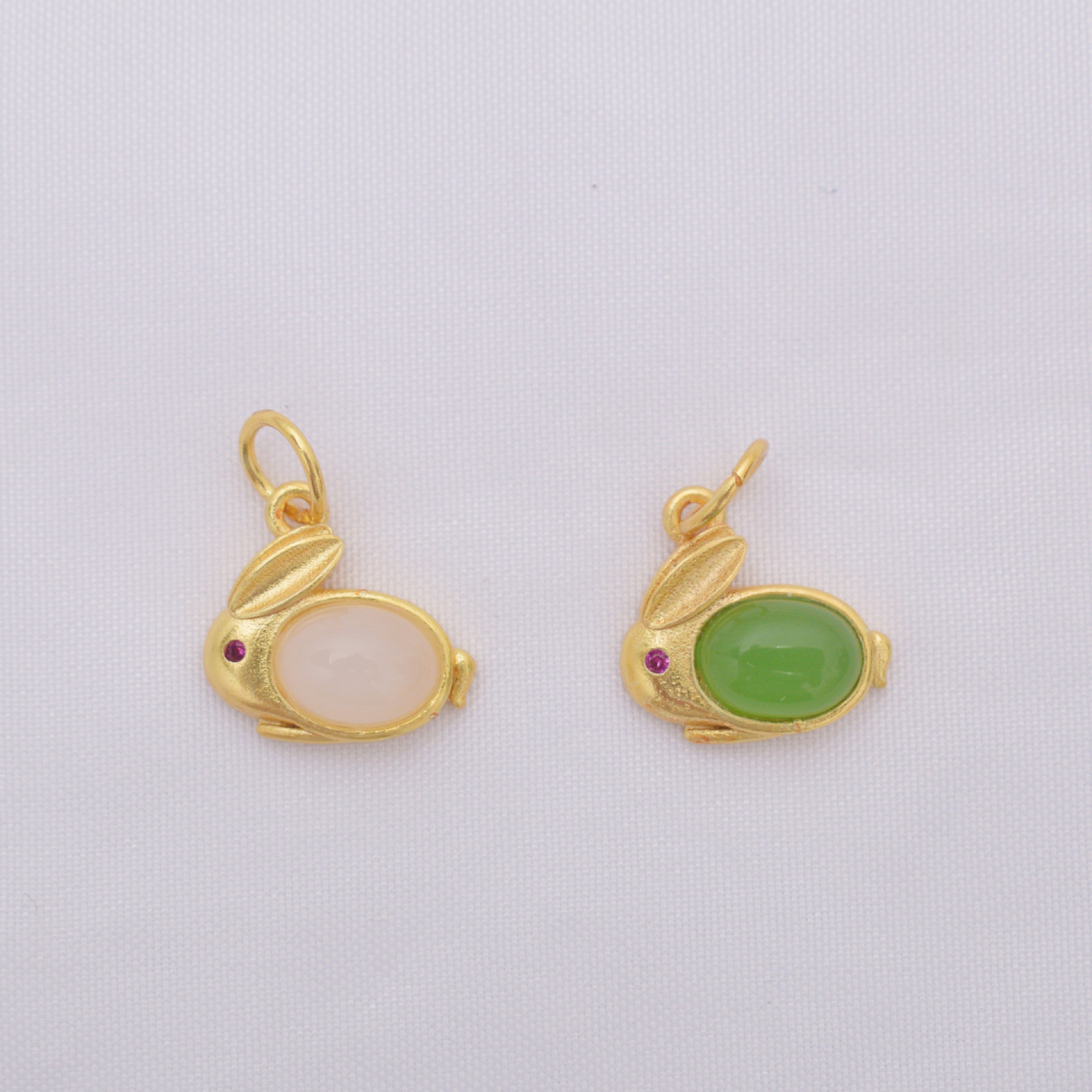 Wholesale Anti-Tarnish Ancient Gold Inlaid Green Jade Drop Dangle Charms, 12 Styles Lucky Rabbit/Butterfly/Moon/Gourd Pendants Pack of 10 for DIY Bracelet Necklace Jewelry Making Findings