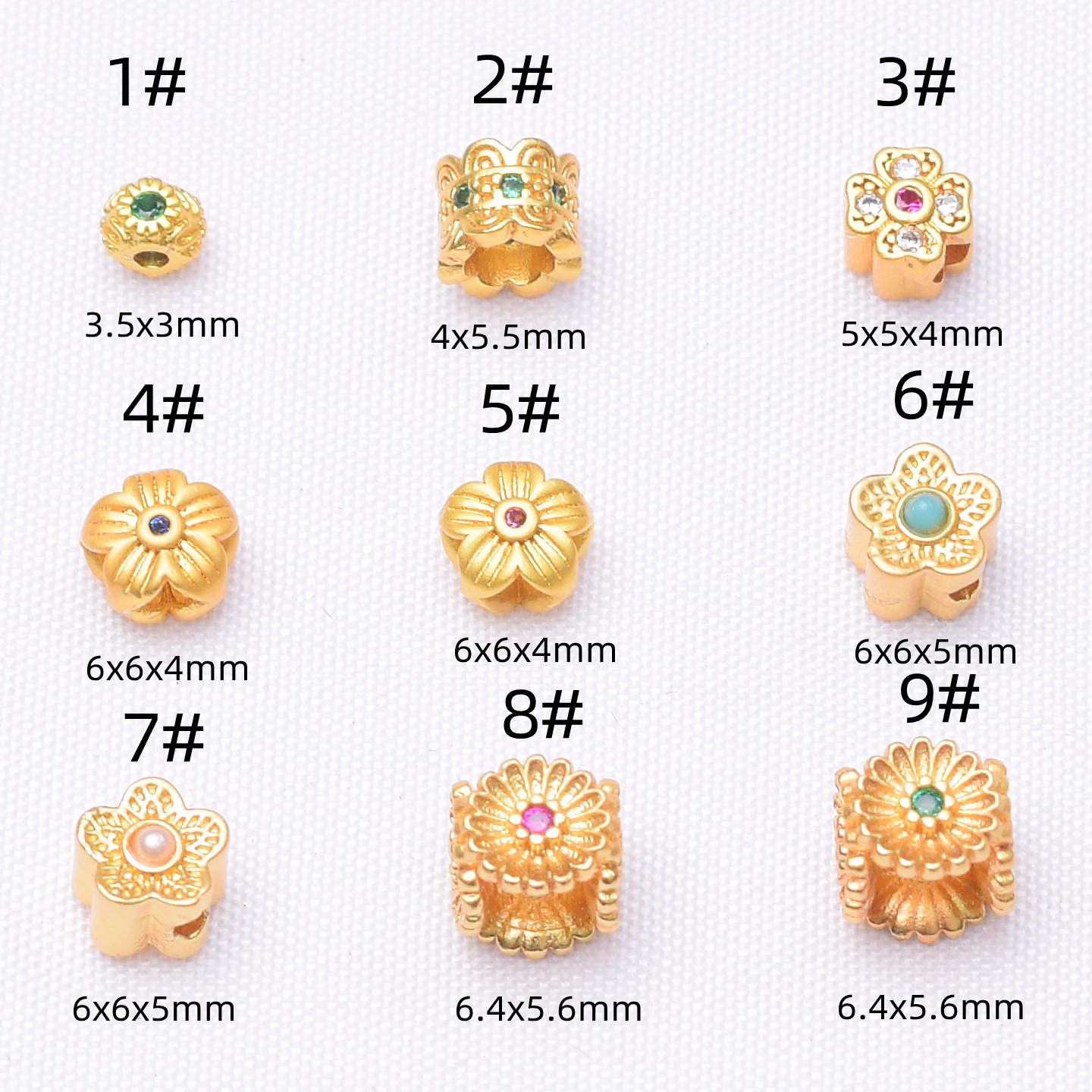 Wholesale Anti-Tarnish Ancient Gold Inlaid Zircon Flower Spacer Beads, 9 Styles Clover Floral Tube Beads Pack of 10 for DIY Bracelet Braided Rope Jewelry Making Findings