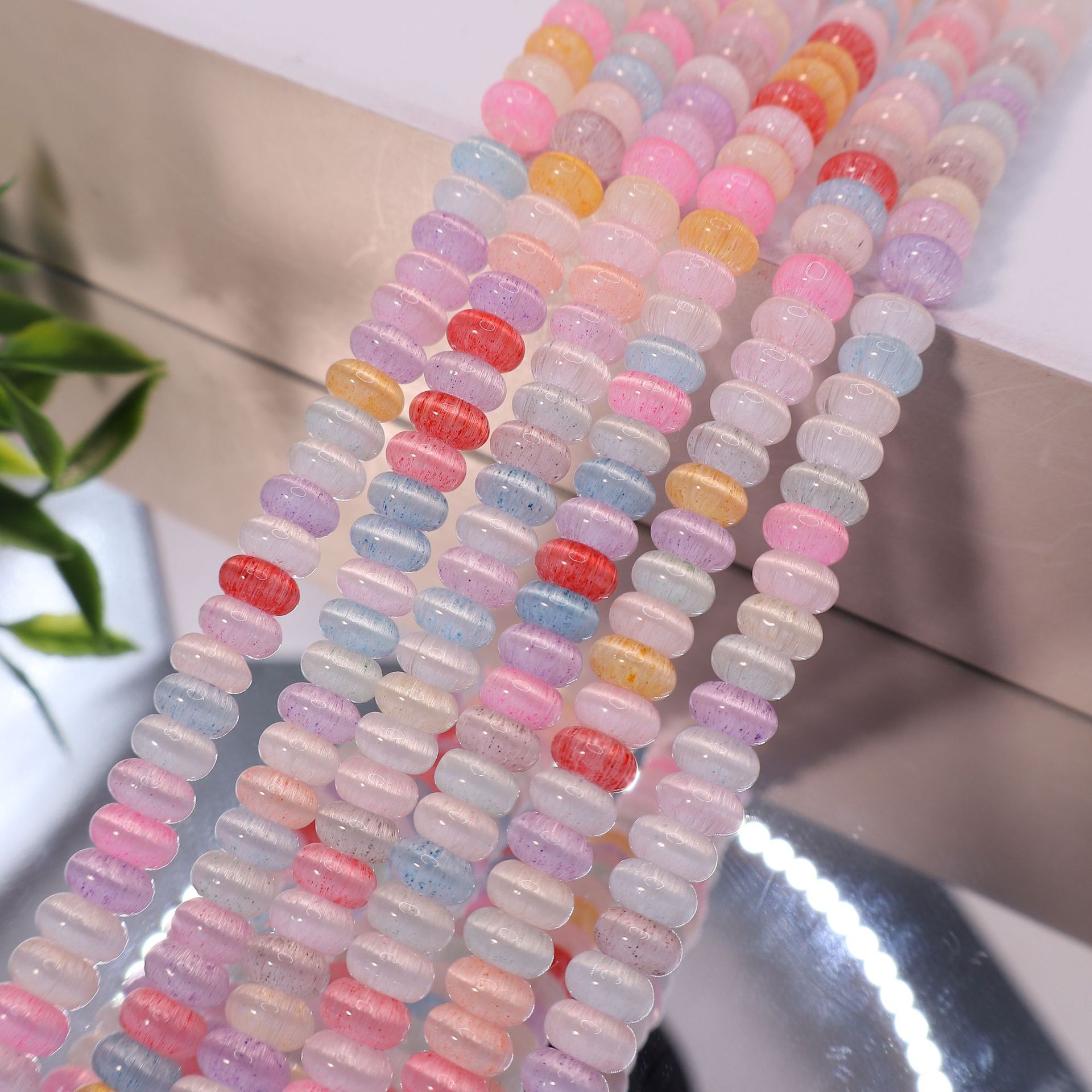 Colorful Dopamine Cat's Eye Abacus Beads, 3x6mm Flat Round Spacer Beads for DIY Jewelry Making, approx. 120pcs/strand