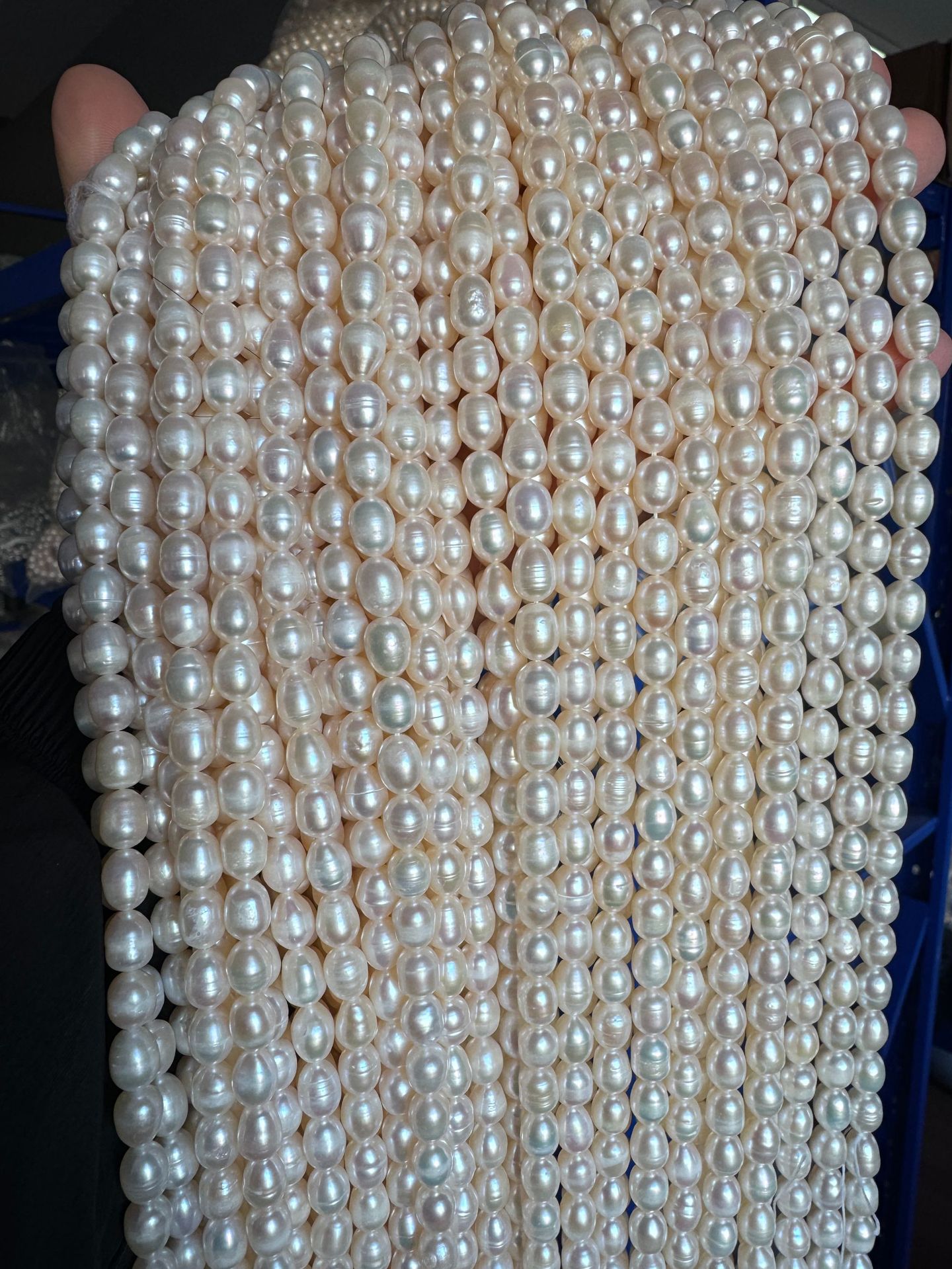 Cultured  Freshwater Rice Pearl Beads, 6-7mm White Oval Loose Pearls Strand for DIY Jewelry Making, 38cm/15in