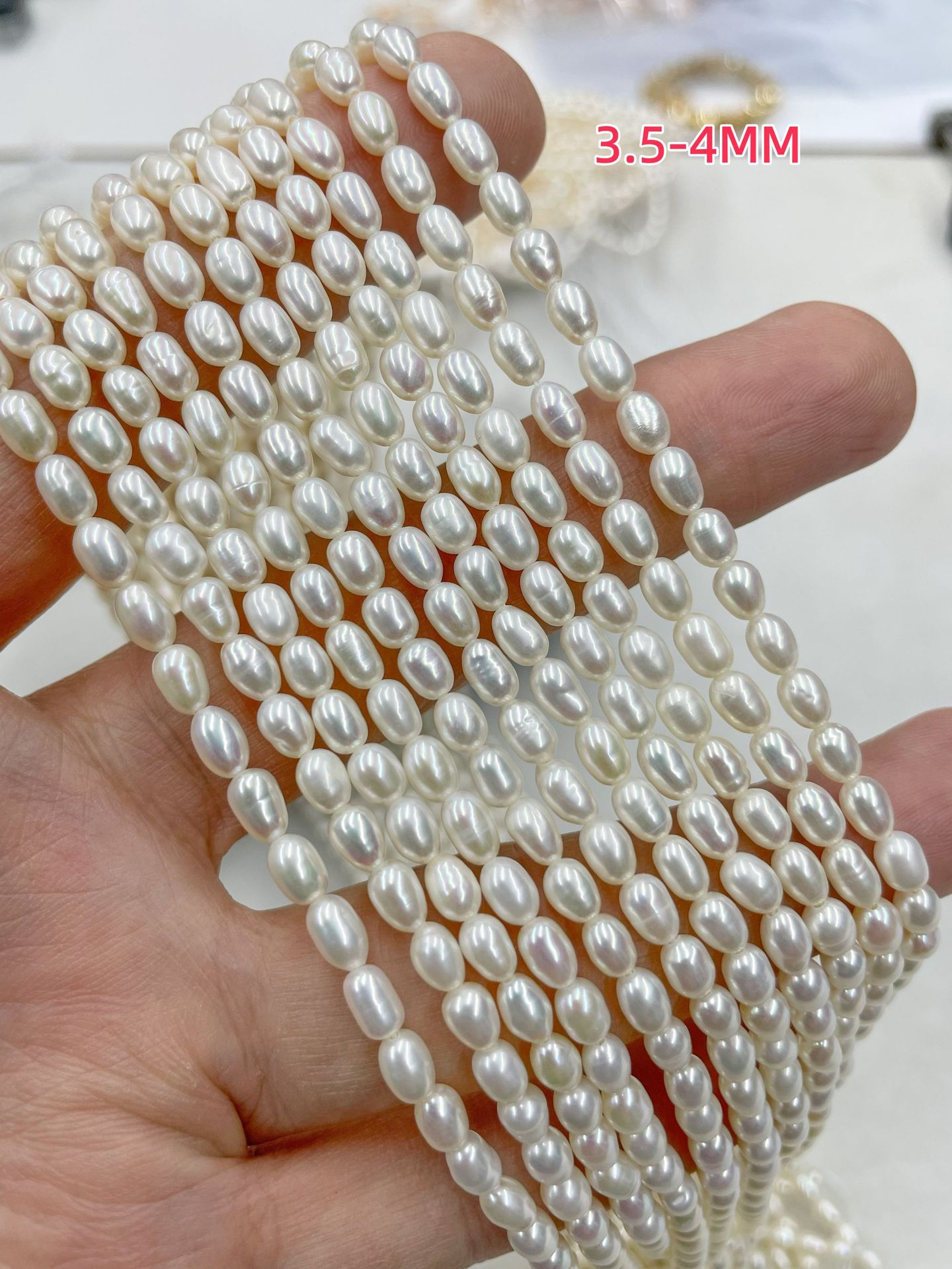 4A Grade Natural Freshwater Rice Pearl Beads, 3-6mm White Oval Loose Pearls Strand for DIY Jewelry Making, 39cm