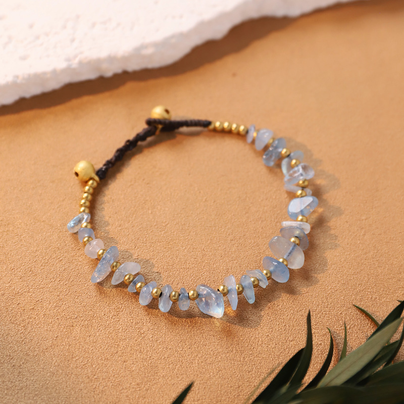 Handmade Braided Natural Crystal Chip Bracelet, Irregular Amethyst Aquamarine Gemstone Adjustable Beaded Bracelets, Stackable Boho Bracelets for Women Men Gift