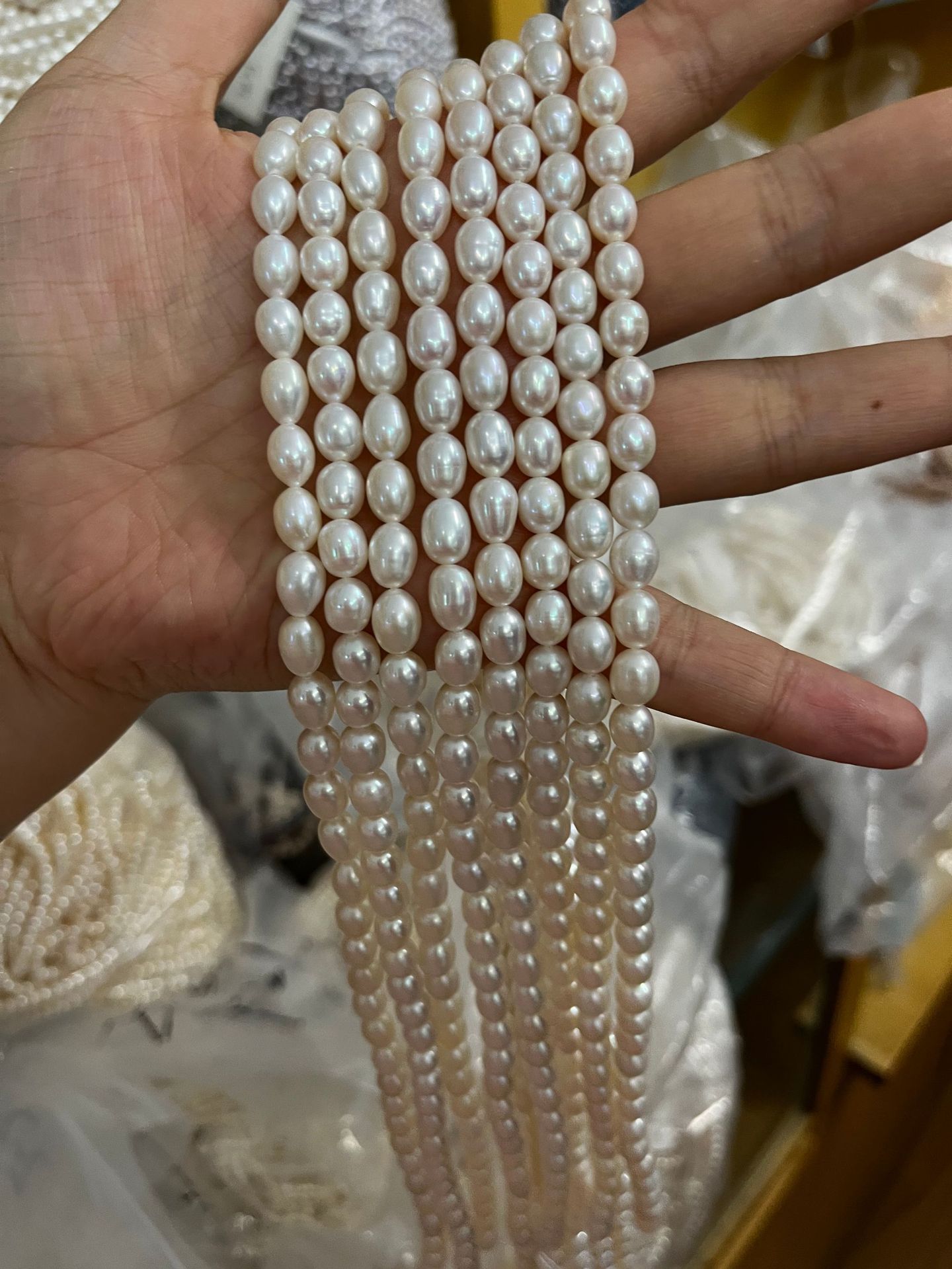 Cultured  Freshwater Rice Pearl Beads, 6-7mm White Oval Loose Pearls Strand for DIY Jewelry Making, 38cm/15in
