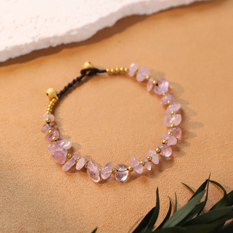 Handmade Braided Natural Crystal Chip Bracelet, Irregular Amethyst Aquamarine Gemstone Adjustable Beaded Bracelets, Stackable Boho Bracelets for Women Men Gift