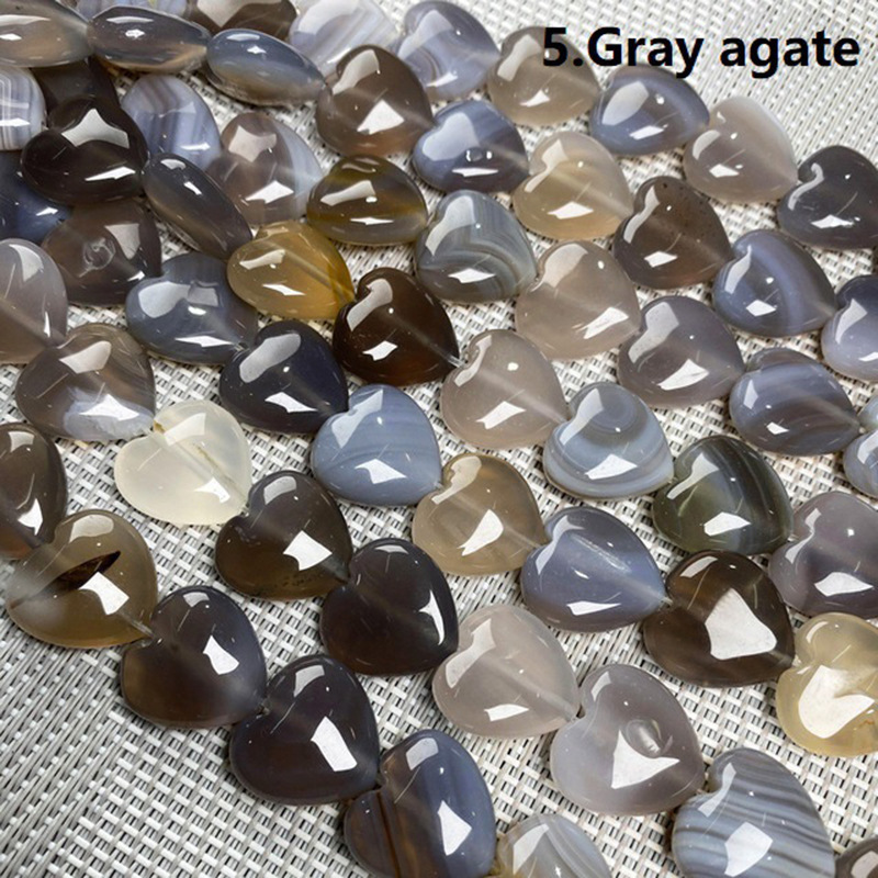 Wholesale Mixed Natural Stone Heart Beads, 16mm Love Shaped Crystal Beads, Loose Gemstone Charms for DIY Bracelet Necklace Jewelry Making