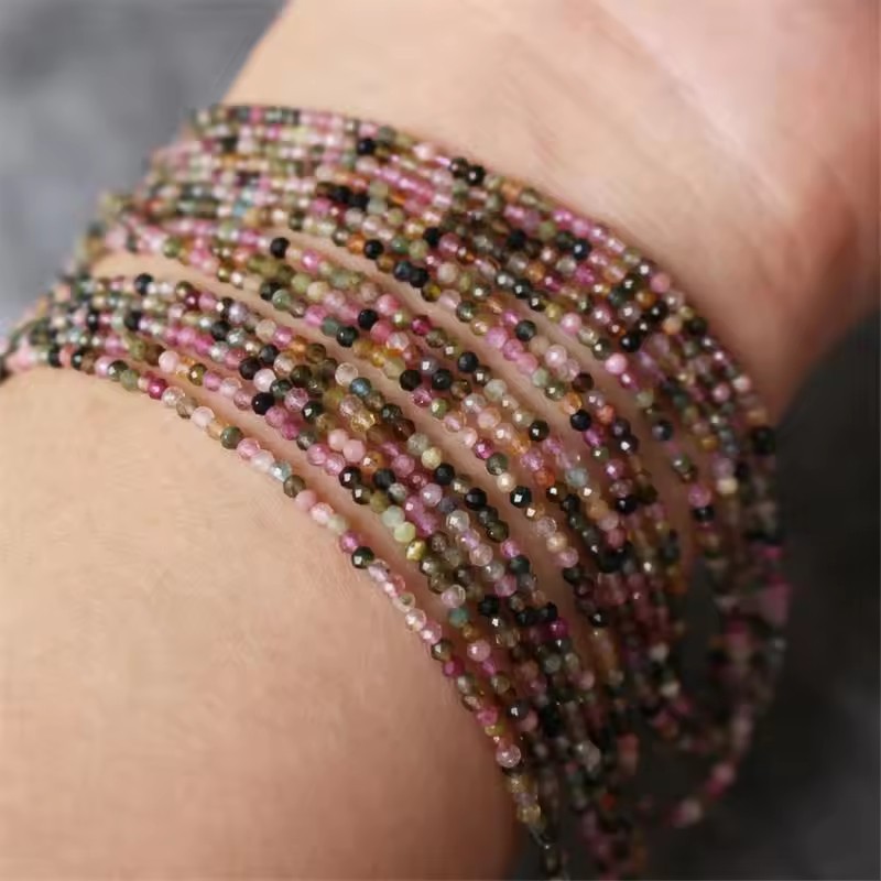 Wholesale Faceted Natural Gemstone Beads, Cut Crystal Loose Beads, Aquamarine Tourmaline Agate Spacer Beads for DIY Bracelet Necklace Jewelry Making, 2/3/4mm
