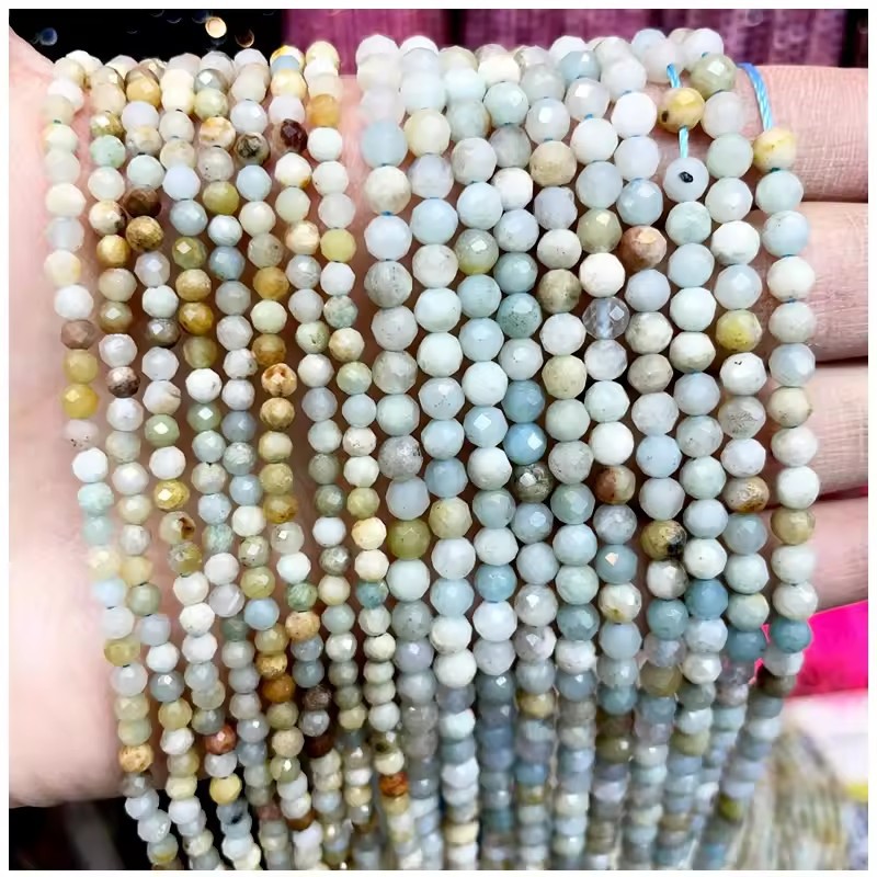 Wholesale Faceted Natural Gemstone Beads, Cut Crystal Loose Beads, Aquamarine Tourmaline Agate Spacer Beads for DIY Bracelet Necklace Jewelry Making, 2/3/4mm