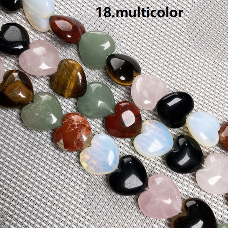 Wholesale Mixed Natural Stone Heart Beads, 16mm Love Shaped Crystal Beads, Loose Gemstone Charms for DIY Bracelet Necklace Jewelry Making
