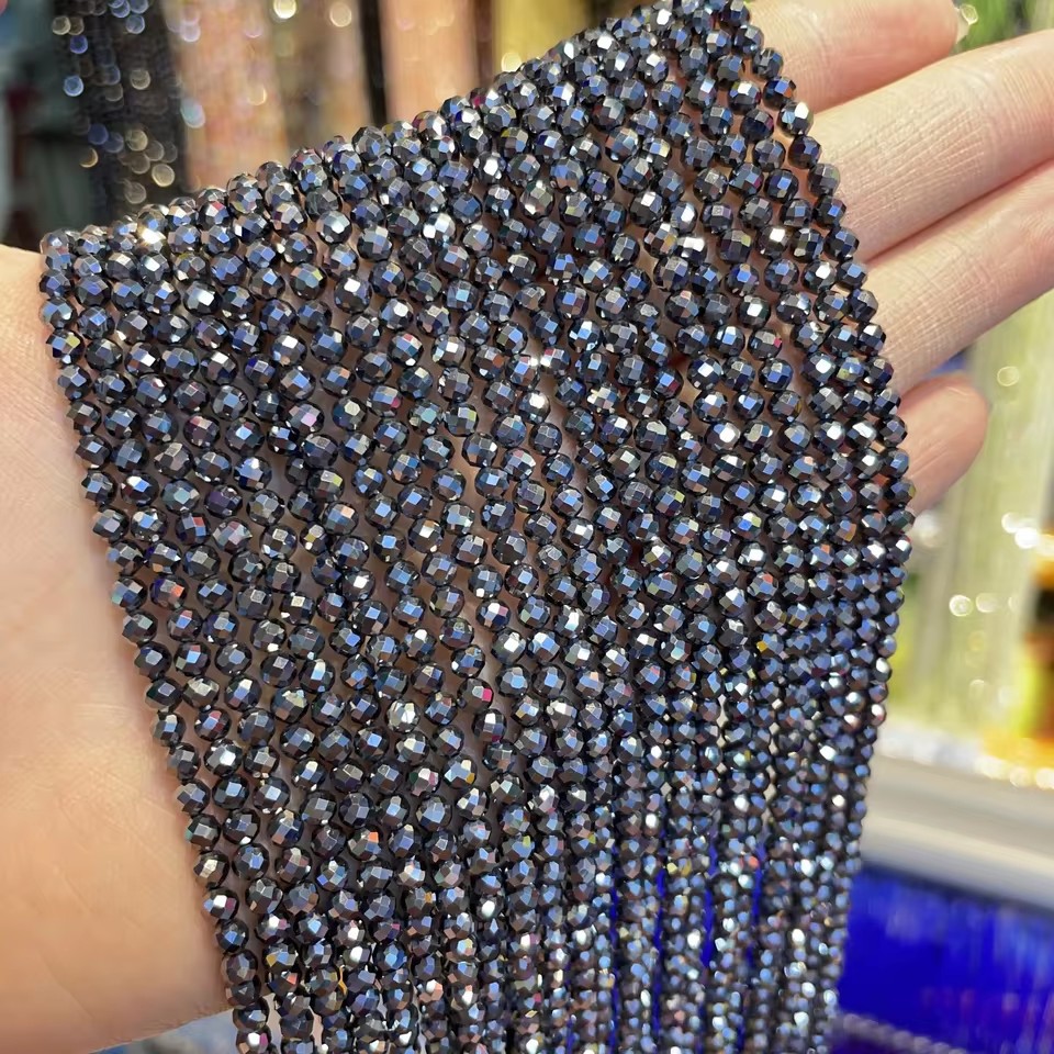 Wholesale Faceted Natural Gemstone Beads, Cut Crystal Loose Beads, Aquamarine Tourmaline Agate Spacer Beads for DIY Bracelet Necklace Jewelry Making, 2/3/4mm