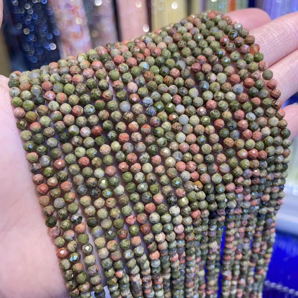 Wholesale Faceted Natural Gemstone Beads, Cut Crystal Loose Beads, Aquamarine Tourmaline Agate Spacer Beads for DIY Bracelet Necklace Jewelry Making, 2/3/4mm