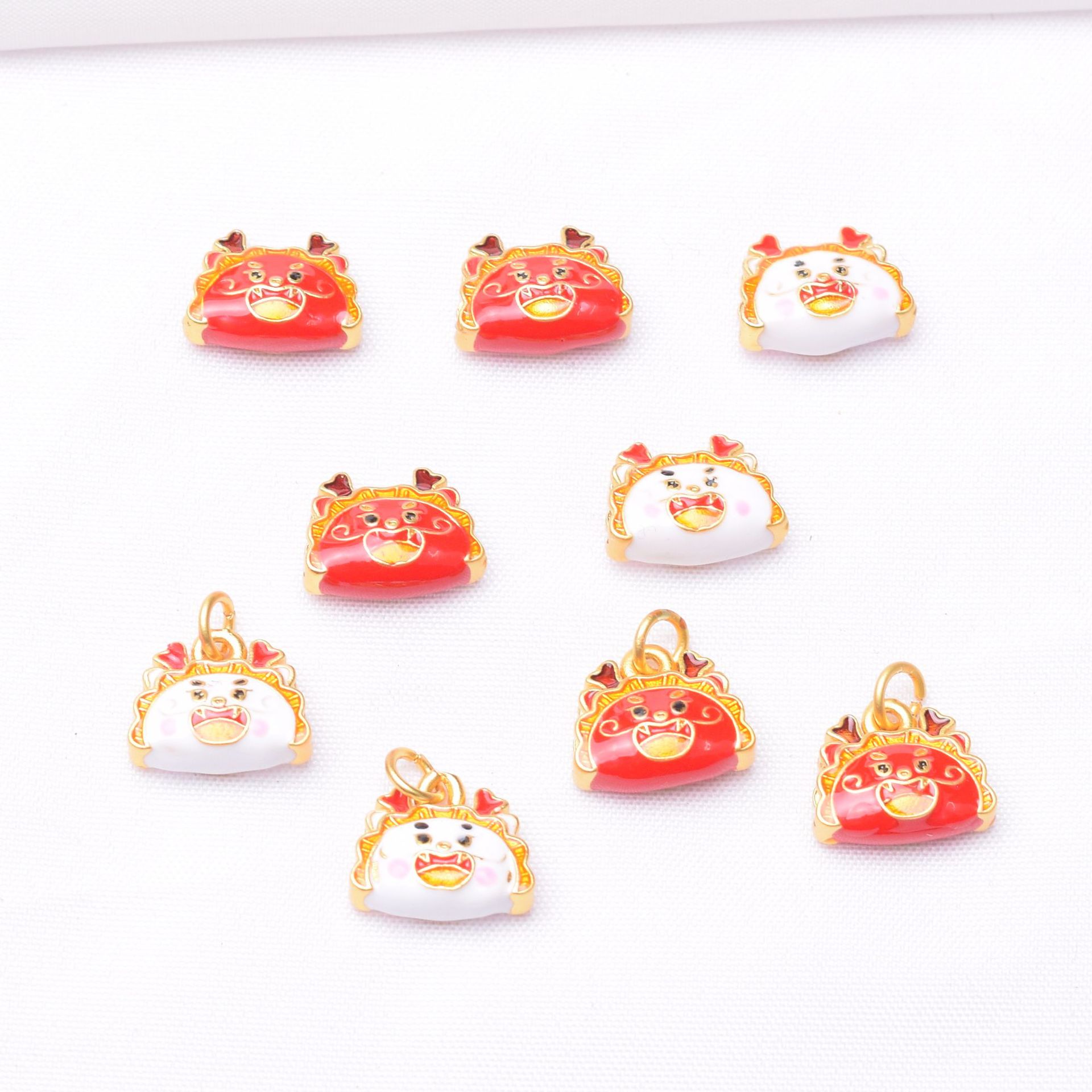 Wholesale Anti-Tarnish Sand Gold Enamel Dragon Charms, Chinese Zodiac Dragon Dumpling/Taisui Pendant Pack of 10 for DIY Bracelet Necklace Jewelry Making Findings