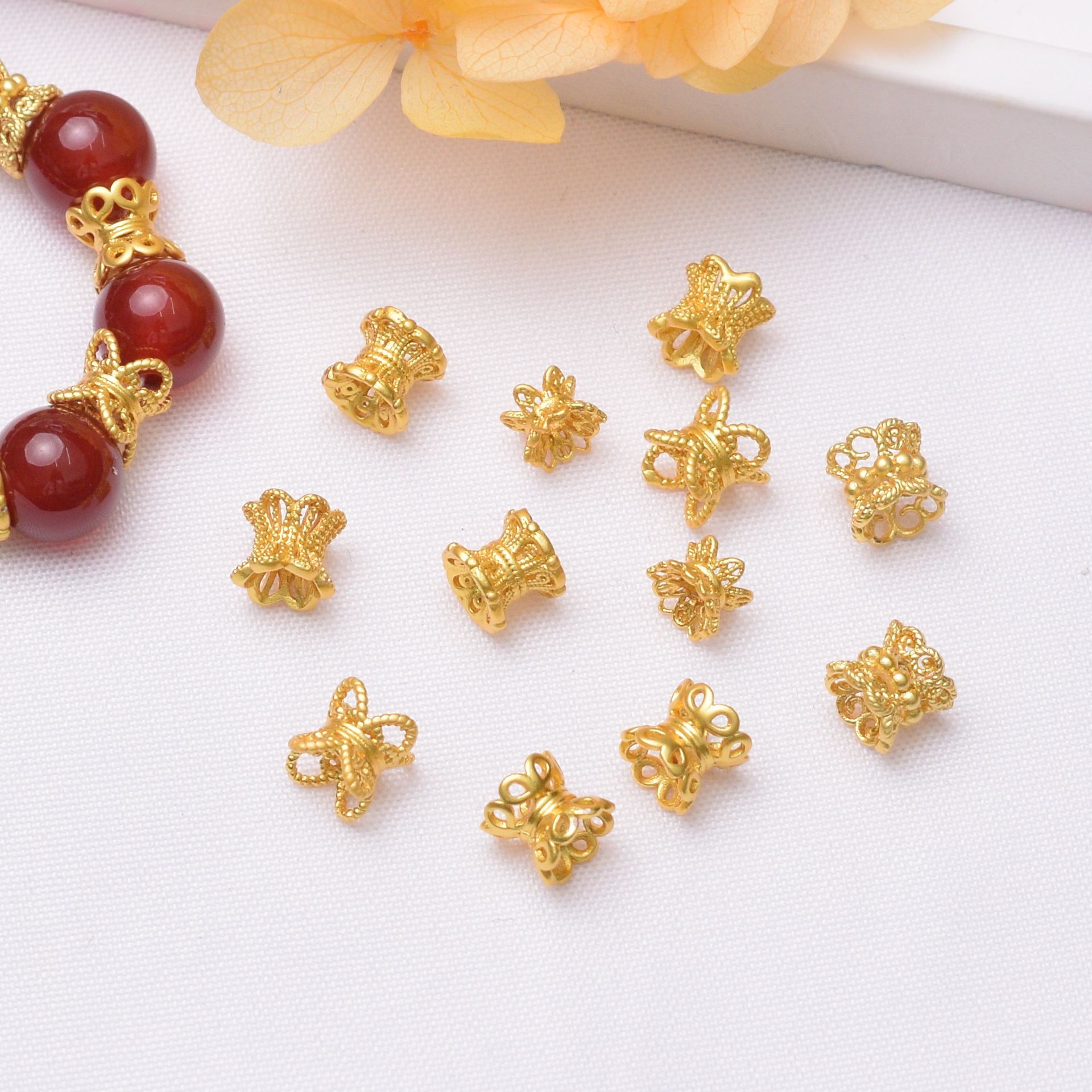 Wholesale Anti-Tarnish Ancient Gold 6mm Hollow Petal Flower Bead Caps Spacers, Pack of 10 DIY Bracelet Jewelry Making Accessories