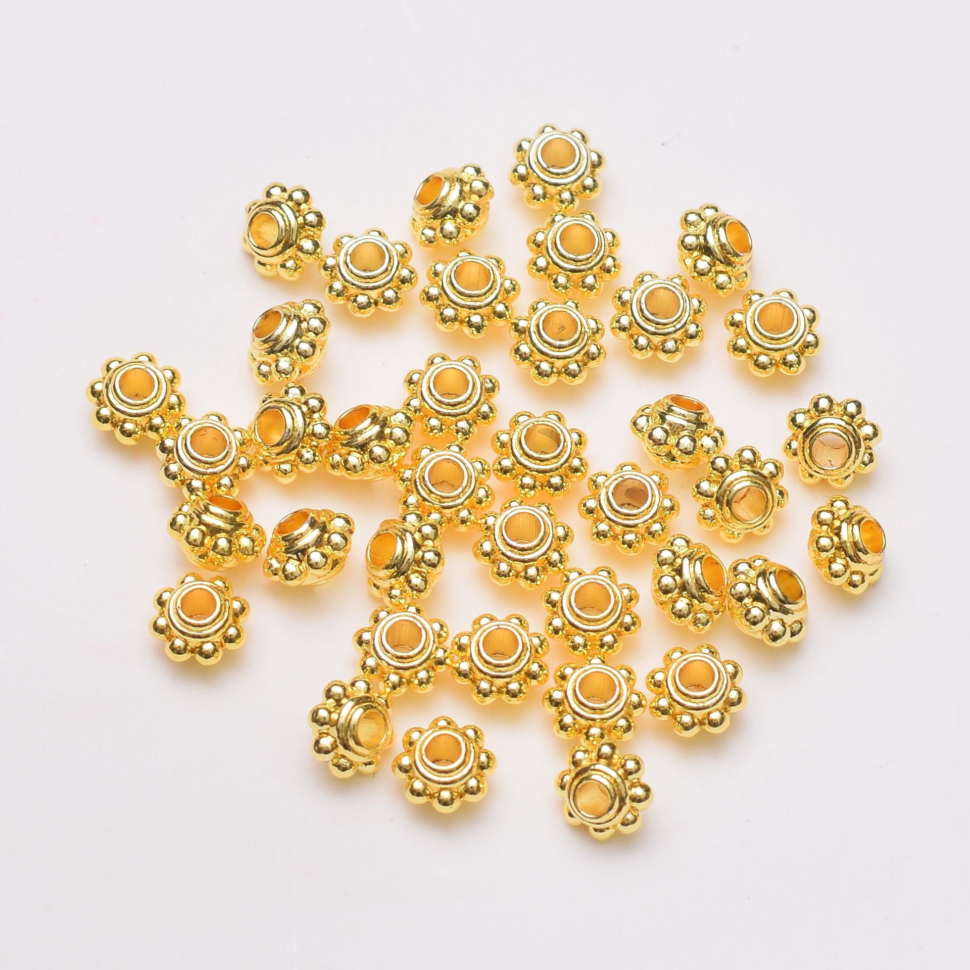 Wholesale Anti-Tarnish Ancient Sand Gold Lantern Spacer Beads, 2 Sizes Multi-Bead Outline Round Loose Spacers Pack of 100 for DIY Bracelet Necklace Braided Cord Jewelry Making Findings