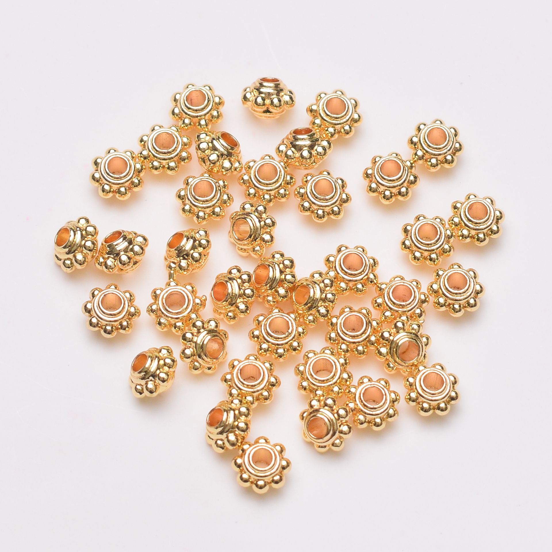 Wholesale Anti-Tarnish Ancient Sand Gold Lantern Spacer Beads, 2 Sizes Multi-Bead Outline Round Loose Spacers Pack of 100 for DIY Bracelet Necklace Braided Cord Jewelry Making Findings