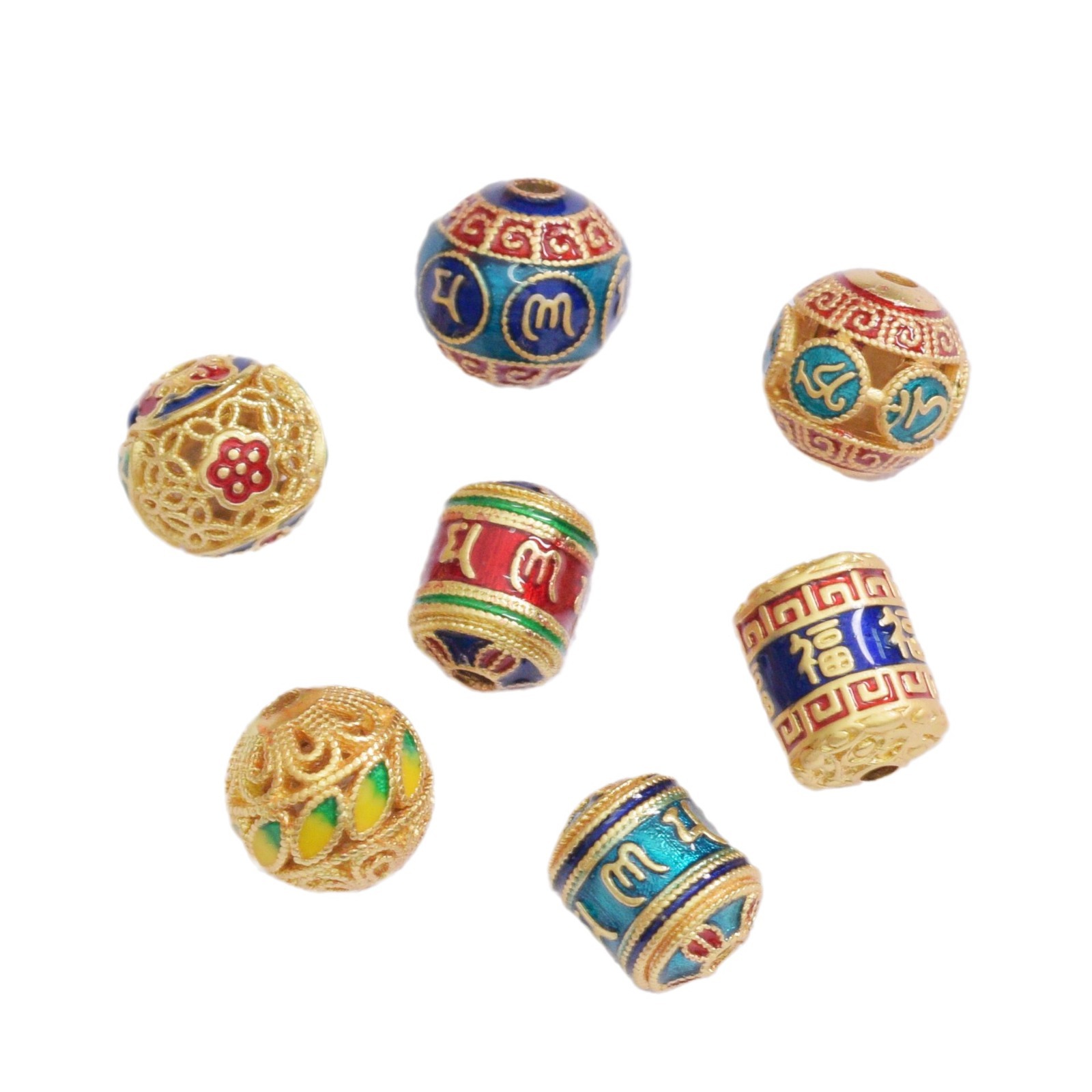 Wholesale Anti-Tarnish Ancient Gold Six-Character Mantra Hollow Spacer Beads, Enamel Lotus Leaf Flower Beads Pack of 10 for DIY Bracelet Pendant Jewelry Making