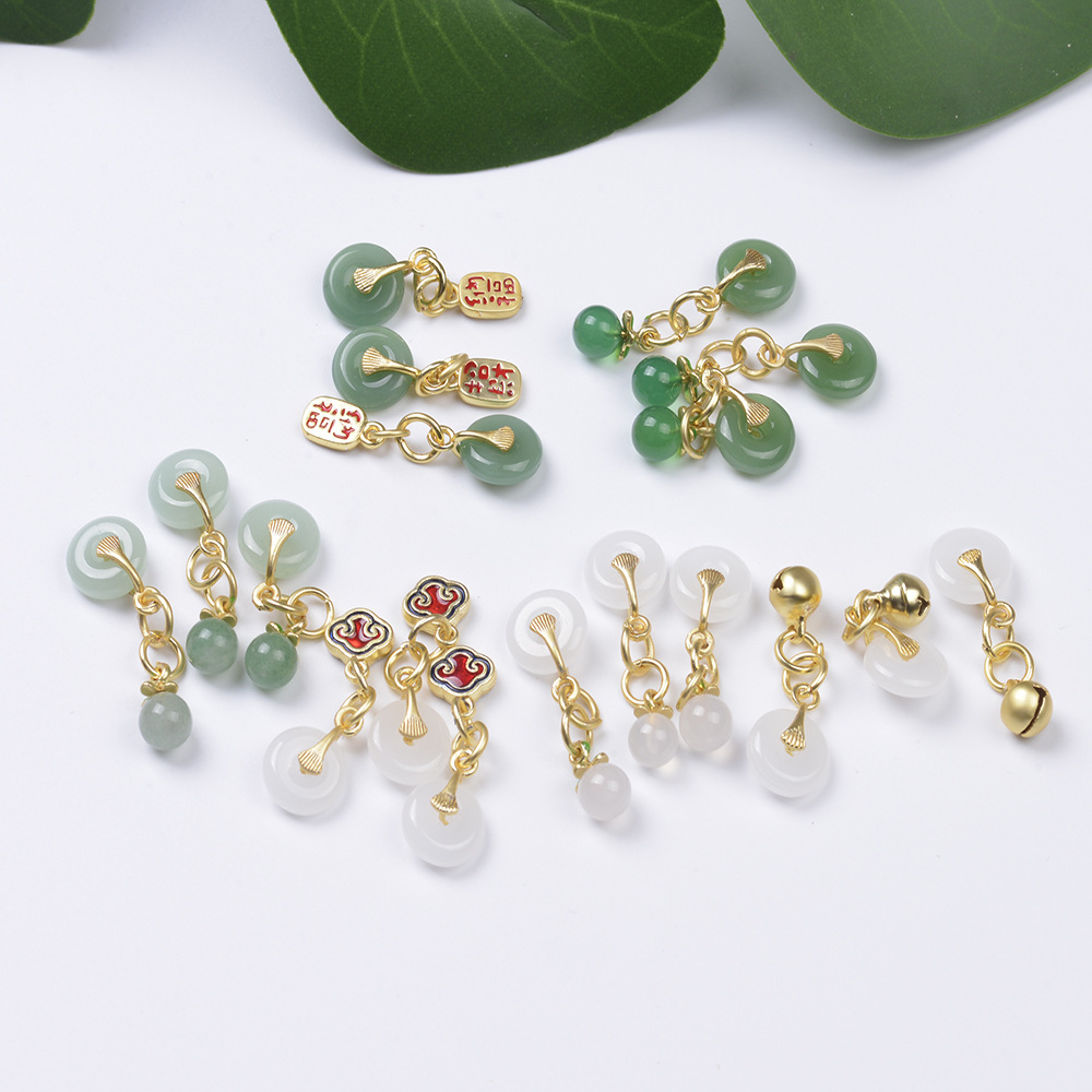 Wholesale Anti-Tarnish Ancient Gold Enamel Charms, Natural Chalcedony Ping An Buckle & Lotus Seed Pod Drop Pendants Pack of 10 for DIY Bracelet Necklace Jewelry Making Findings
