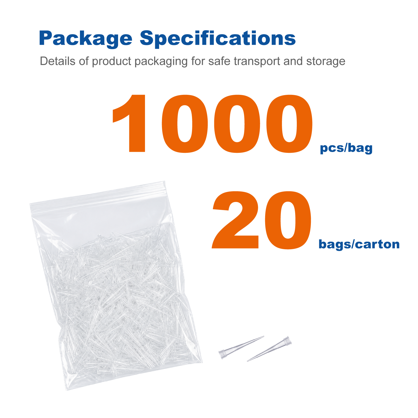 0.5–10μL Pipette Tips, Clear, Bulk Pack, 1000 Tips/Bag, 20 Bags/Case for Laboratory Liquid Handling