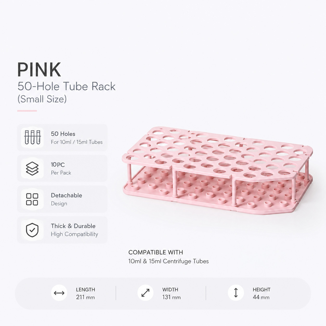 Pink Centrifuge Tube Rack | Laboratory Tube Holder for 15mL & 50mL Conical Tubes