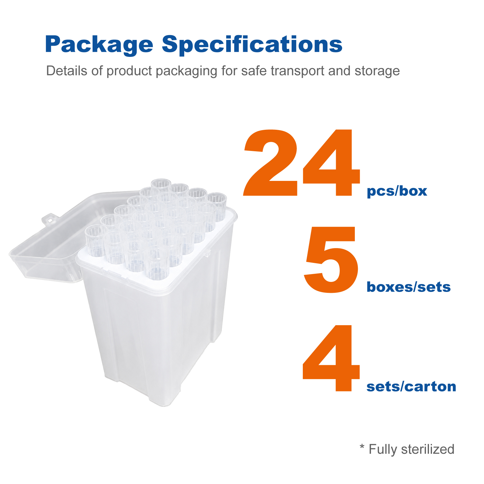 10mL Sterile Pipette Tips, Clear, Racked 24 Tips/Box, 20 Boxes/Case for Laboratory Liquid Handling