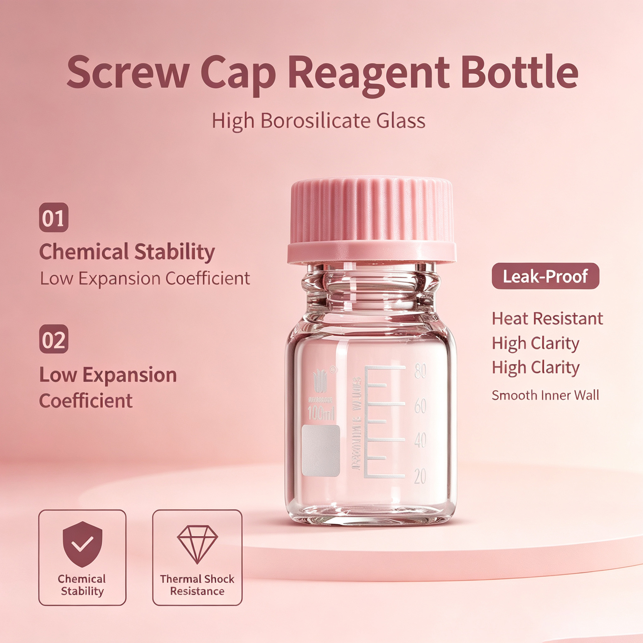 Pink Sterile Media Bottle | Laboratory Reagent Storage Bottle with PP Cap for Cell Culture & Research