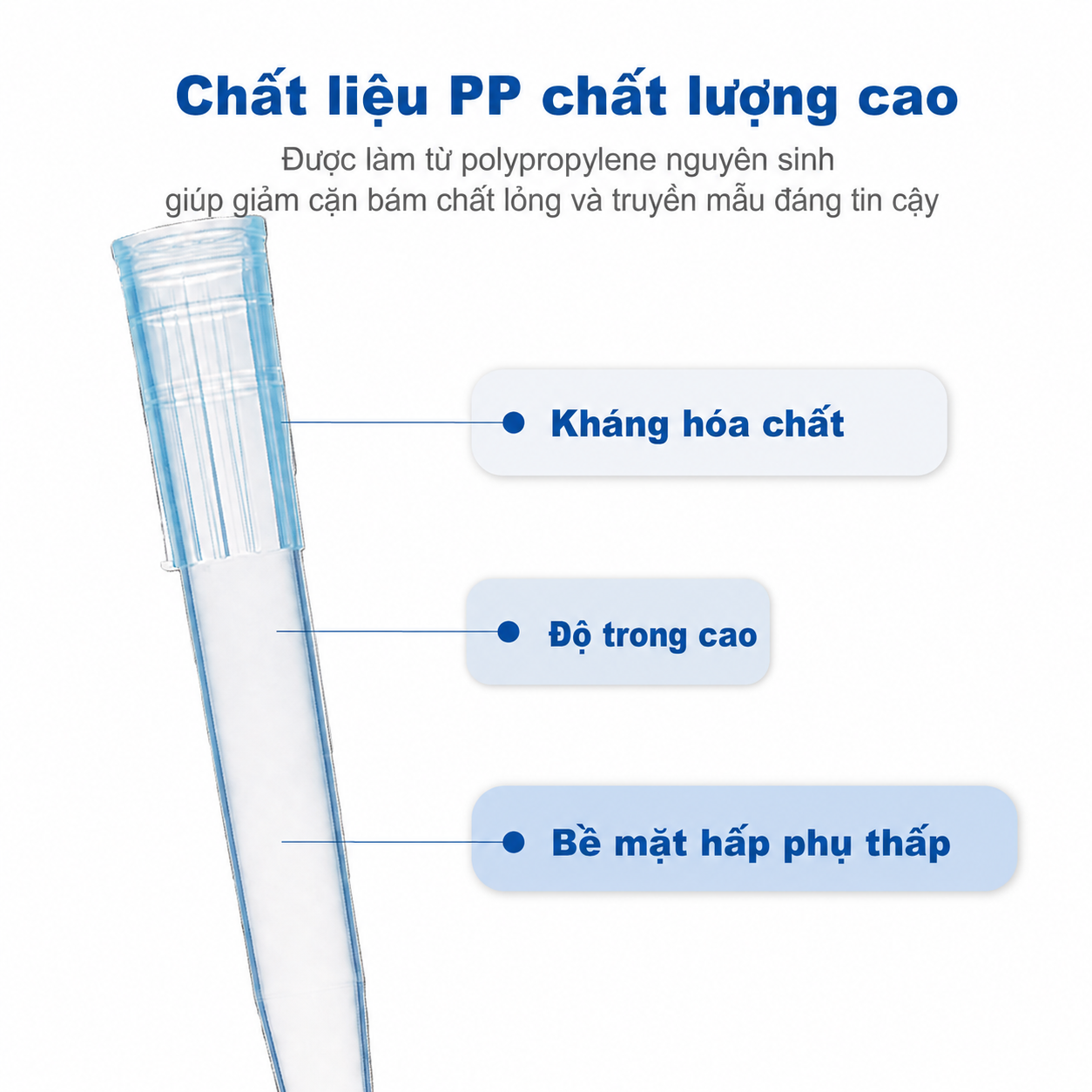 Đầu tip pipet vô trùng ít lưu mẫu 1000 µL | Màu xanh, 96 tip/hộp, 50 hộp/thùng