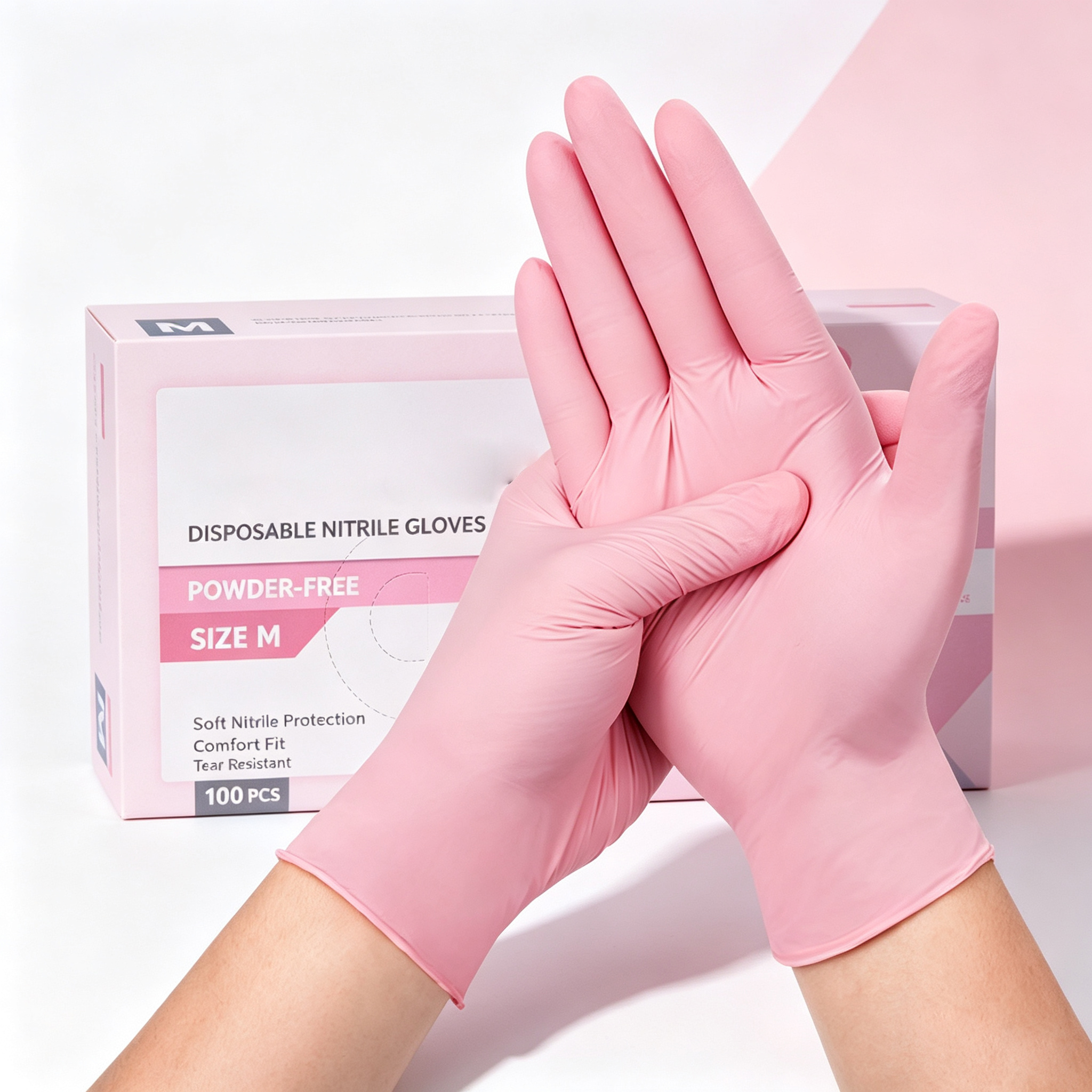 Pink Nitrile Gloves | Powder-Free Disposable Laboratory Gloves, Waterproof & Chemical Resistant