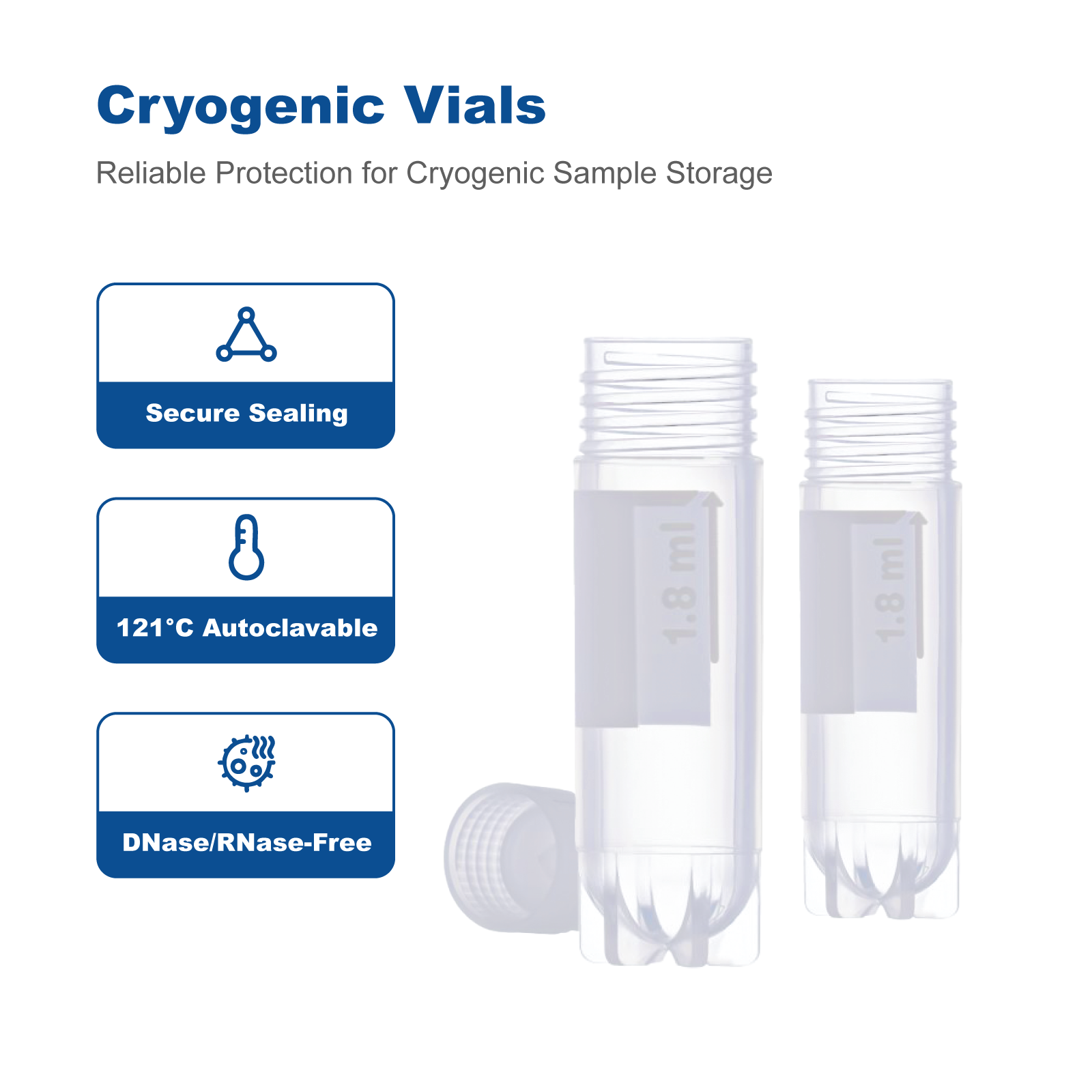 1.8 mL Internal Thread Cryovials, Screw Cap Cryogenic Storage Vials, 1,800 pcs/Case