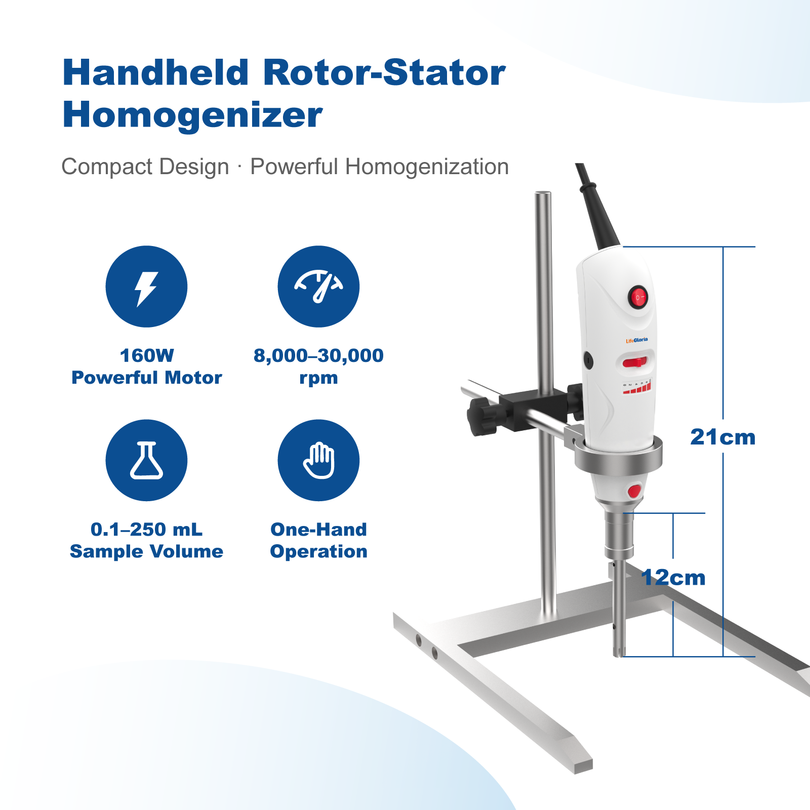 OH301 Handheld Homogenizer, 30,000 RPM Rotor Stator Homogenizer for Laboratory Mixing, Emulsifying & Dispersing