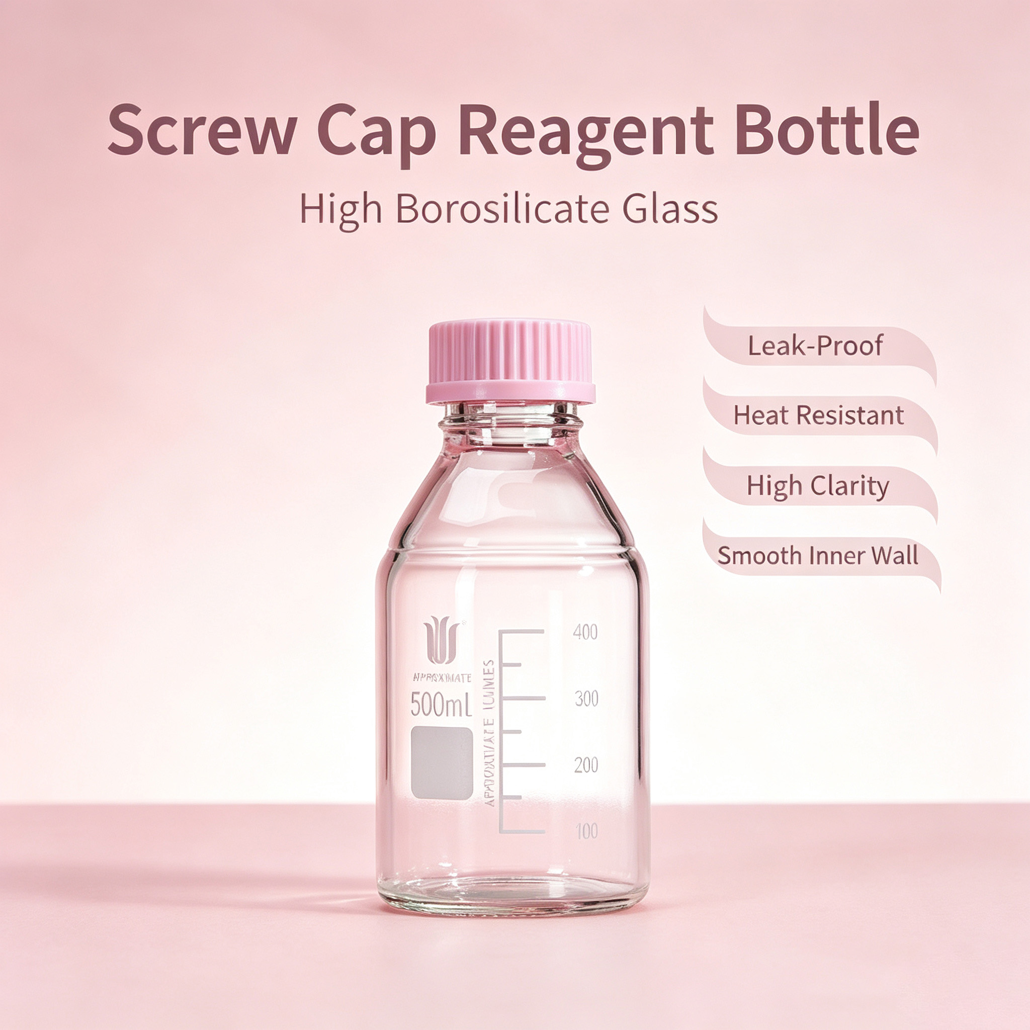 Pink Sterile Media Bottle | Laboratory Reagent Storage Bottle with PP Cap for Cell Culture & Research