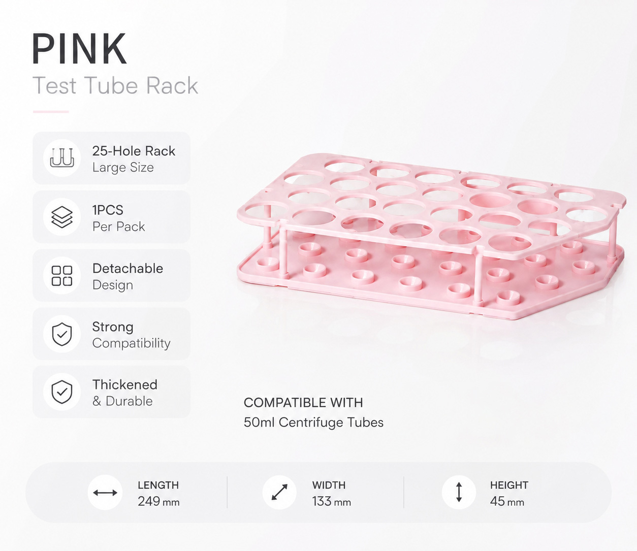 15mL 50mL Pink Centrifuge Tubes | Sterile PP Sample Tubes, RNase DNase Free Conical Bottom Laboratory Tubes