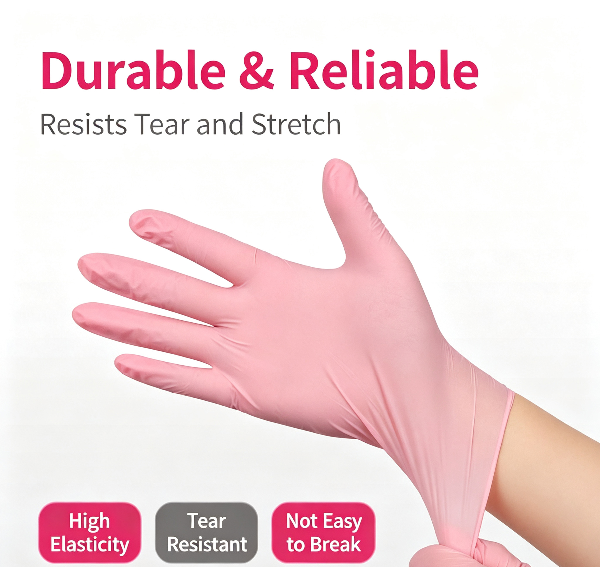 Pink Nitrile Gloves | Powder-Free Disposable Laboratory Gloves, Waterproof & Chemical Resistant